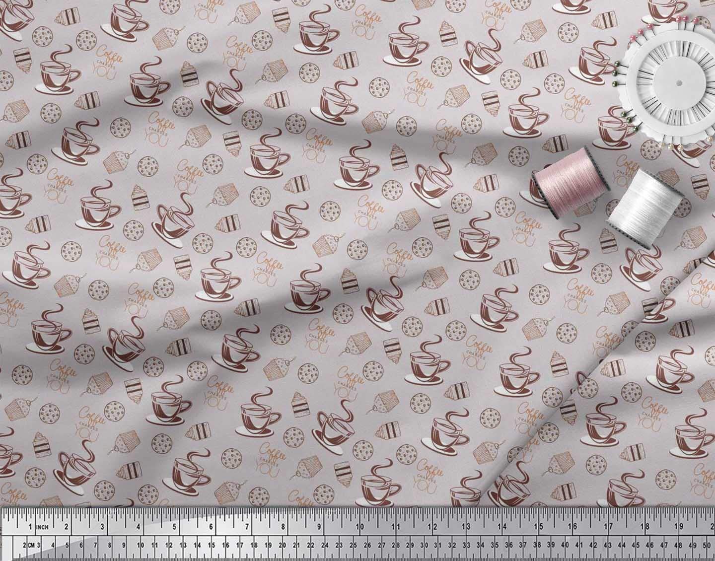 Soimoi Moss Georgette Brown Fabric by The Yard - 42 Inch Wide Coffee Cookies & Cupcake Print Textile - Soft Fashion & Home Decor Material for Dresses, Curtains, DIY Crafts