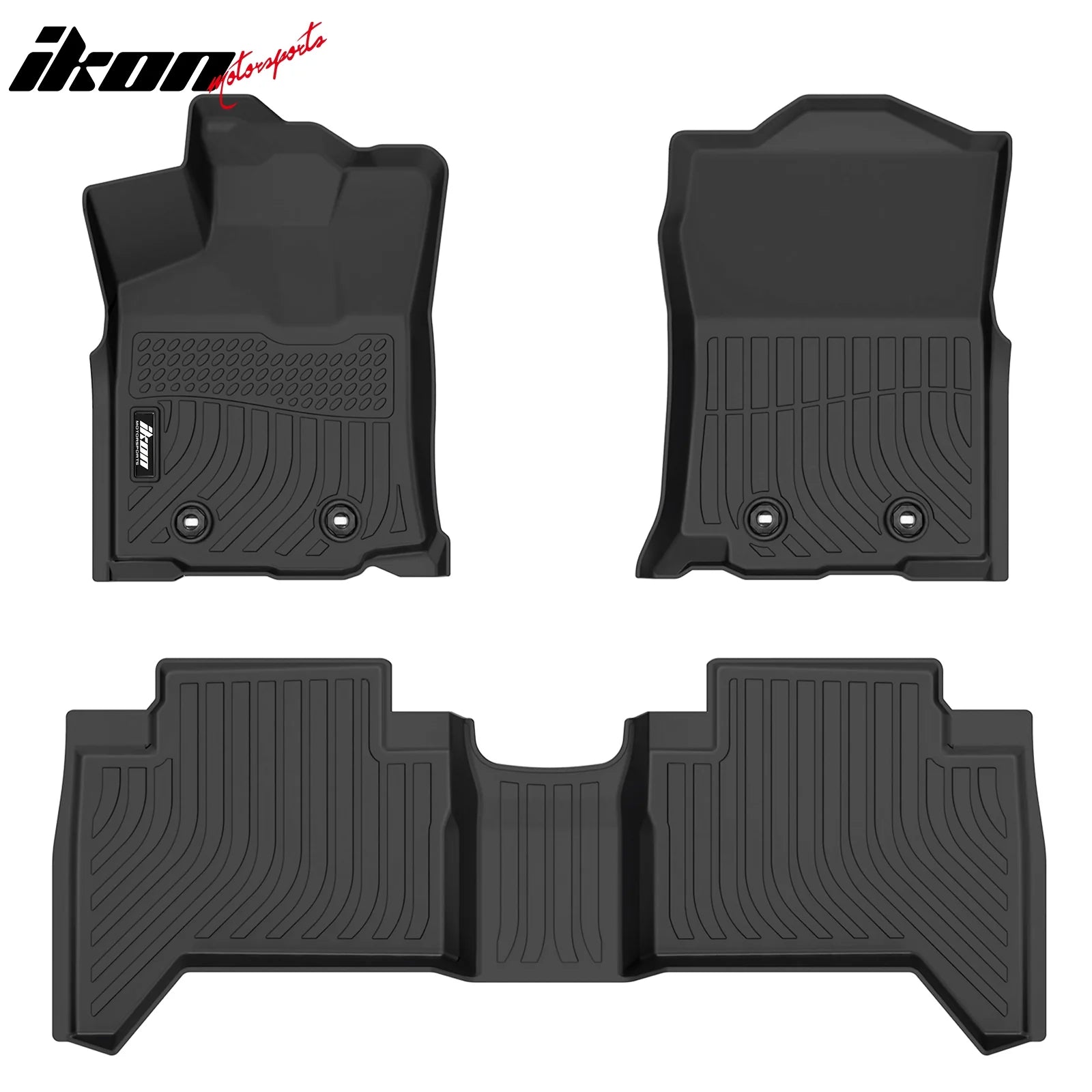 IKON 3D Molded All-Weather Floor Mats for 2018-2023 Toyota Tacoma Double Cab - Front & Rear Seat Protection - 4-Piece Set - Black TPE Thermo Plastic Elastomer - Perfect for Off-Roading, Camping & Daily Commute