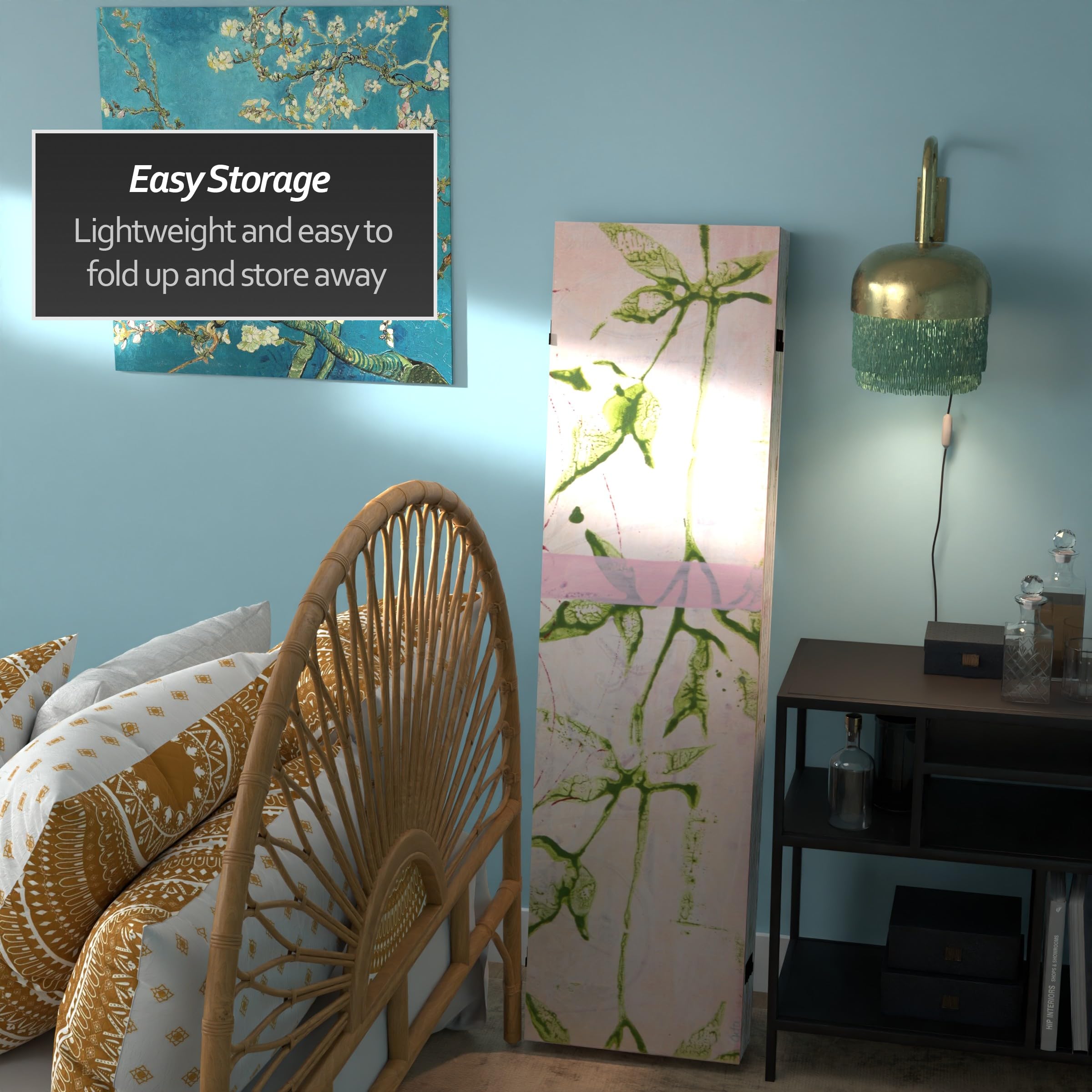5 1/4 ft Pink Harmony Canvas Room Divider - 6 Panel Oriental Folding Screen for Bedroom Privacy, Living Room Partition & Home Decor | Hand-Painted Asian Inspired Design