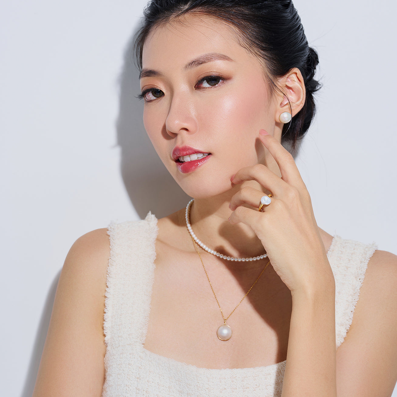 18K Gold Mabe Pearl Earrings KE00024 | Elegant Dome Stud Earrings for Women | Perfect for Weddings, Parties & Special Occasions