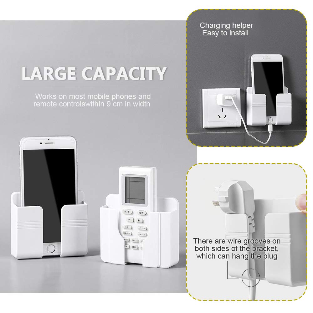 4-Pack Wall Mount Phone Charging Holder - Black Adhesive Mobile Phone Stand for Bedroom, Shower & Kitchen - Universal Smartphone Wall Mount for Charging (iPhone, Samsung, Android) - Perfect for Nightstand, Bathroom & Office Use