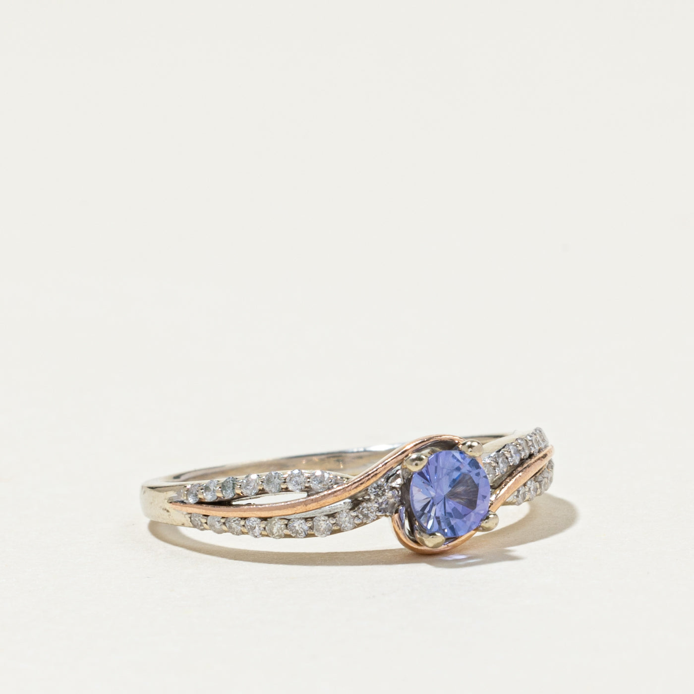 14K Gold Tanzanite and Diamond Bypass Ring - 0.38ct Tanzanite & 0.27ctw Diamonds - Size 8 - Elegant Wedding, Anniversary or Gift Jewelry for Women
