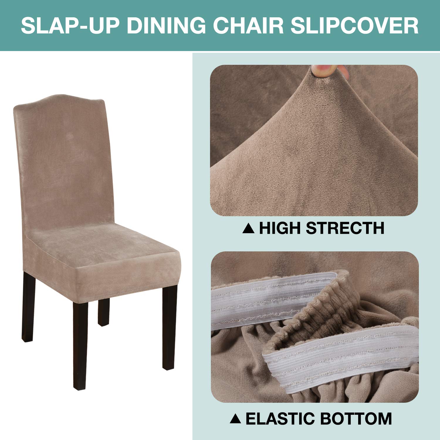 Luxury Velvet Dining Chair Covers Set of 6 - Turquoise Removable Slipcovers for Parson Chairs, Kitchen & Banquet - Washable Stretch Fabric for Home, Hotel & Wedding Ceremonies (Taupe, 6-Pack) - Perfect for Formal Dining, Restaurant Decor & Special Events