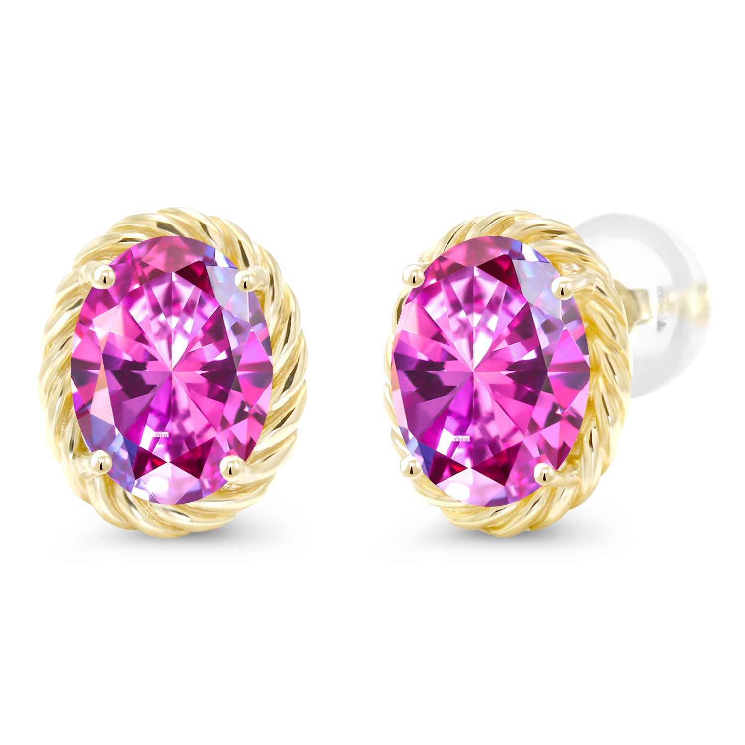 14K Yellow Gold Twist Stud Earrings for Women & Men with Oval Fancy Purple Zirconia - Elegant Jewelry Gift for Anniversary, Birthday & Special Occasions