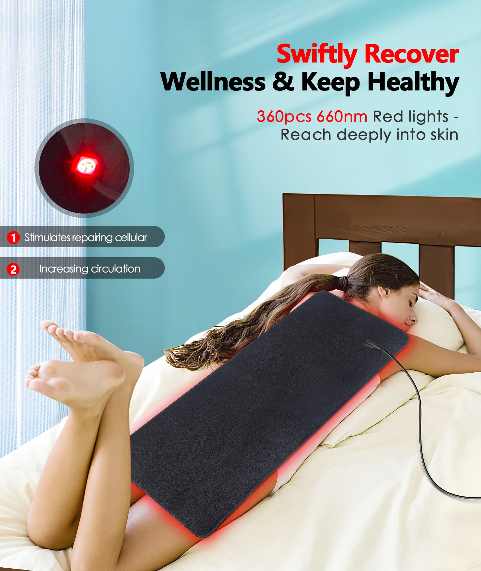 Red Light Therapy Pad for Pain Relief - 180W LED Red & Infrared Light Device Mat with 660nm & 850nm Wavelengths - Targets Waist, Back, Shoulder & Muscle Pain - Perfect for Home Use, Recovery & Relaxation