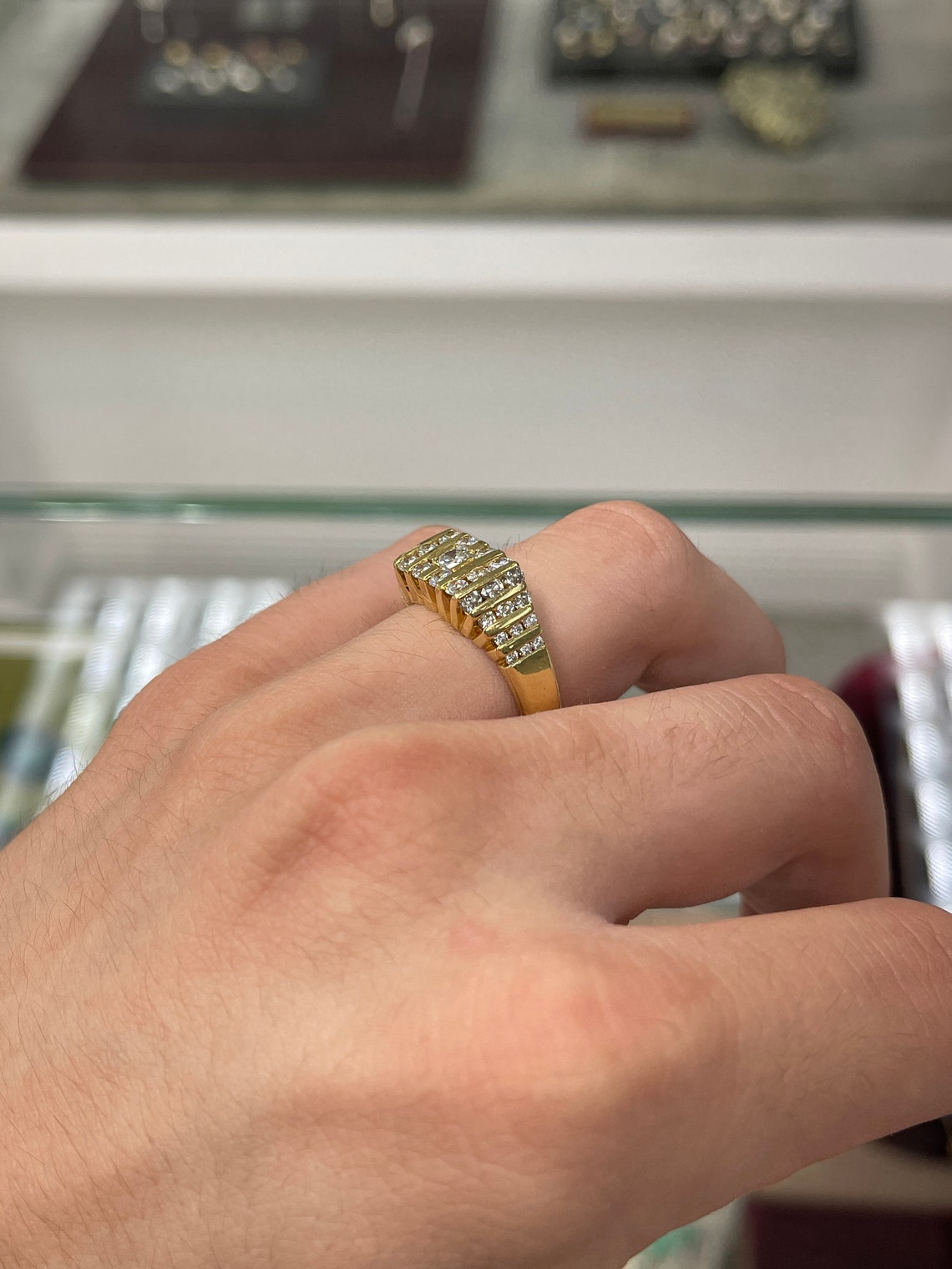 1.65tcw VVS Natural Diamond Cluster Round Cut 18K Solid Gold Men's Wedding Band Ring for Anniversary, Engagement & Special Occasion Gifts