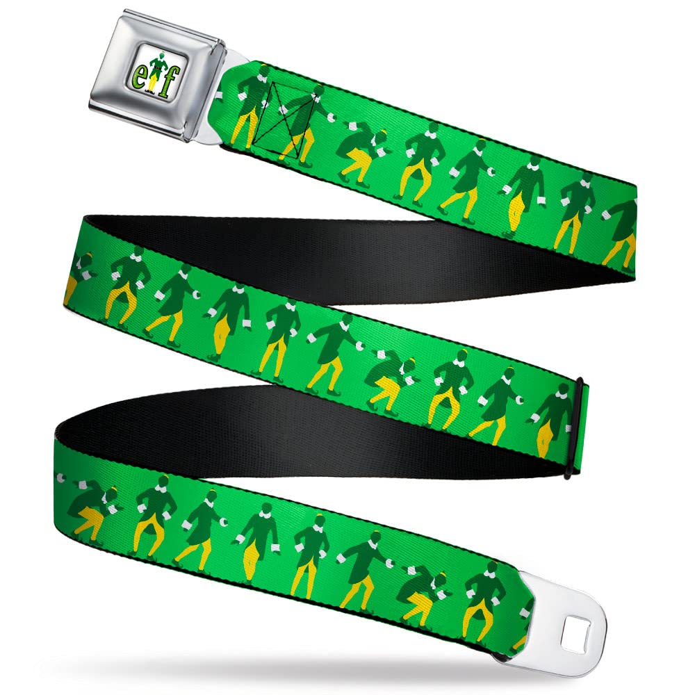 Buckle-Down Adjustable Seatbelt Belt - Elf Buddy Silhouette Design in Green, White & Yellow | Unisex for Men, Women & Kids | Perfect for Christmas Costumes, Cosplay & Holiday Outfits