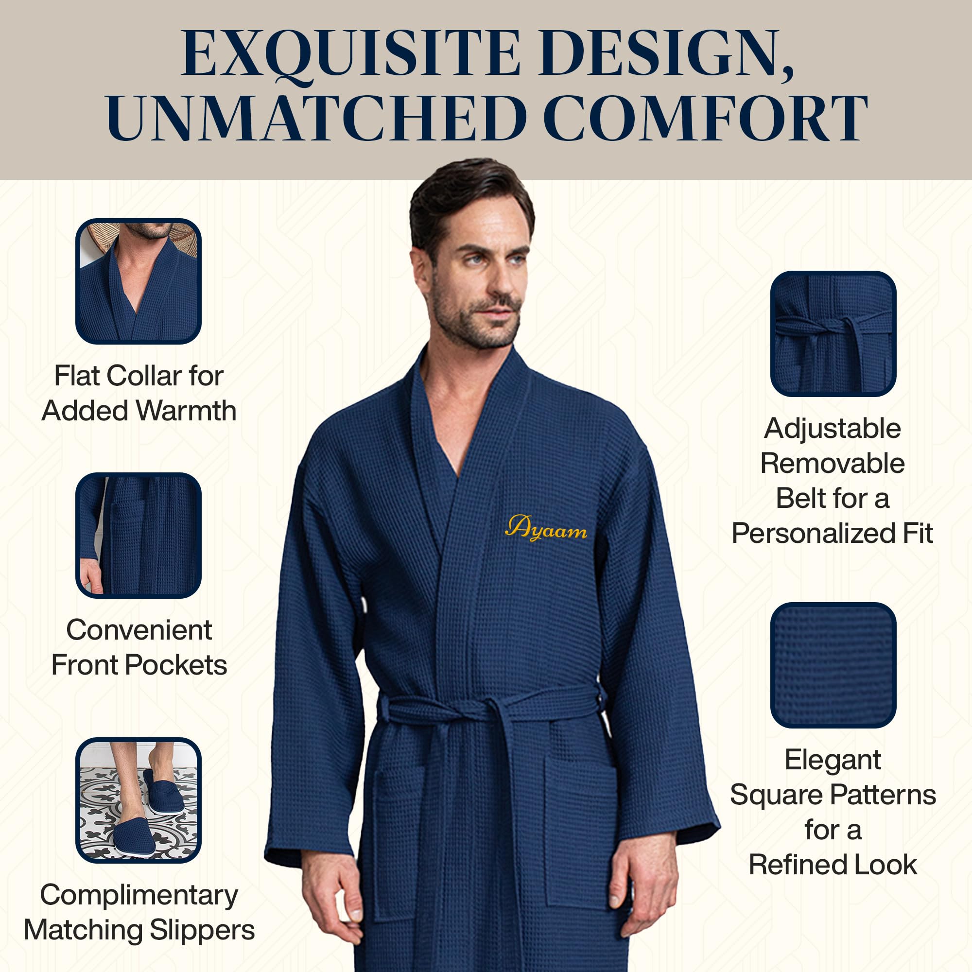 Premium Men's Cotton Waffle Bath Robe - Ultra Soft SPA Luxury Linen Robe for Relaxation at Home, After Shower & Spa Days
