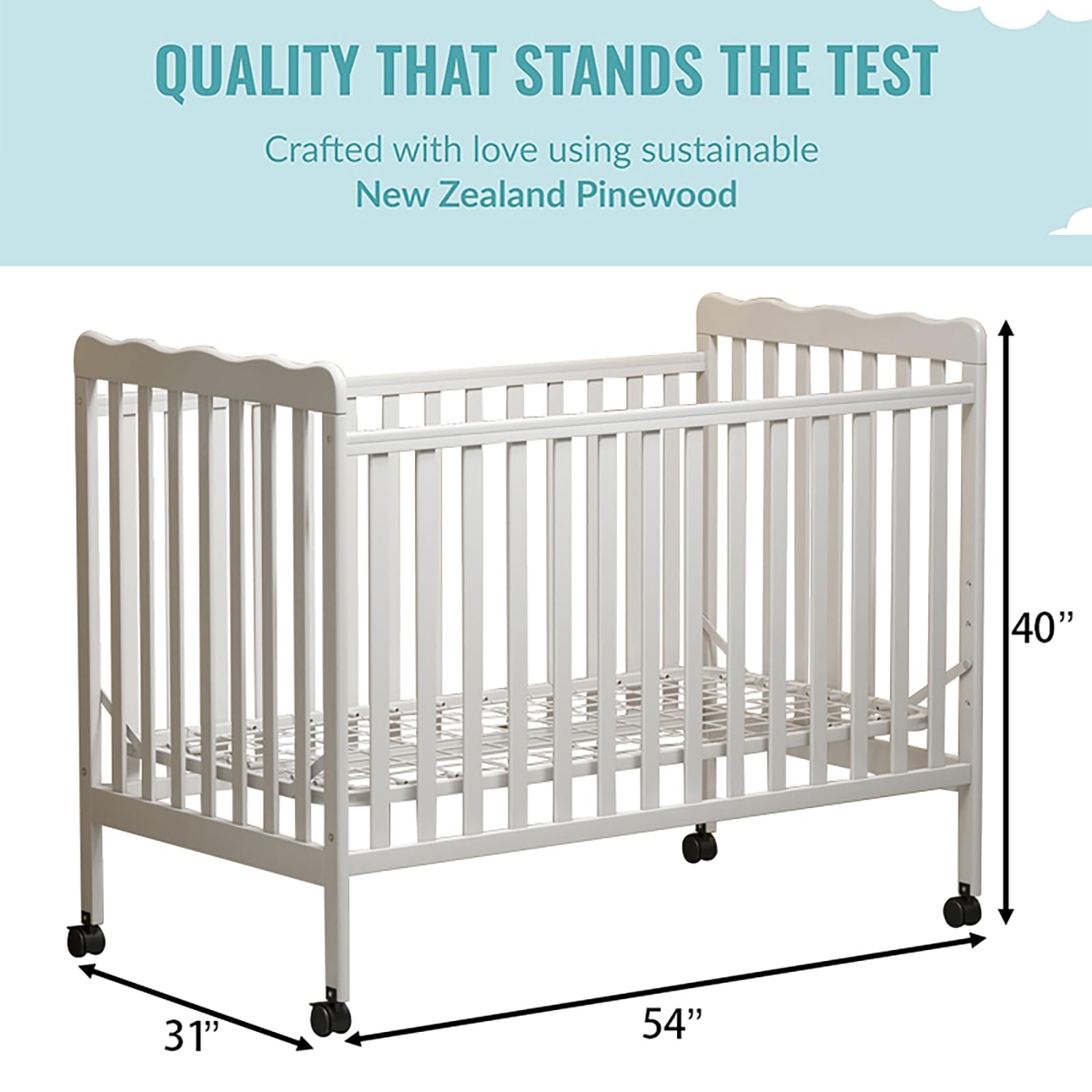 **3-in-1 Convertible Full Size Baby Crib with Locking Wheels & Adjustable Mattress Height – White | Safe & Portable Nursery Crib for Infants & Toddlers | Perfect for Home, Daycare & Travel**