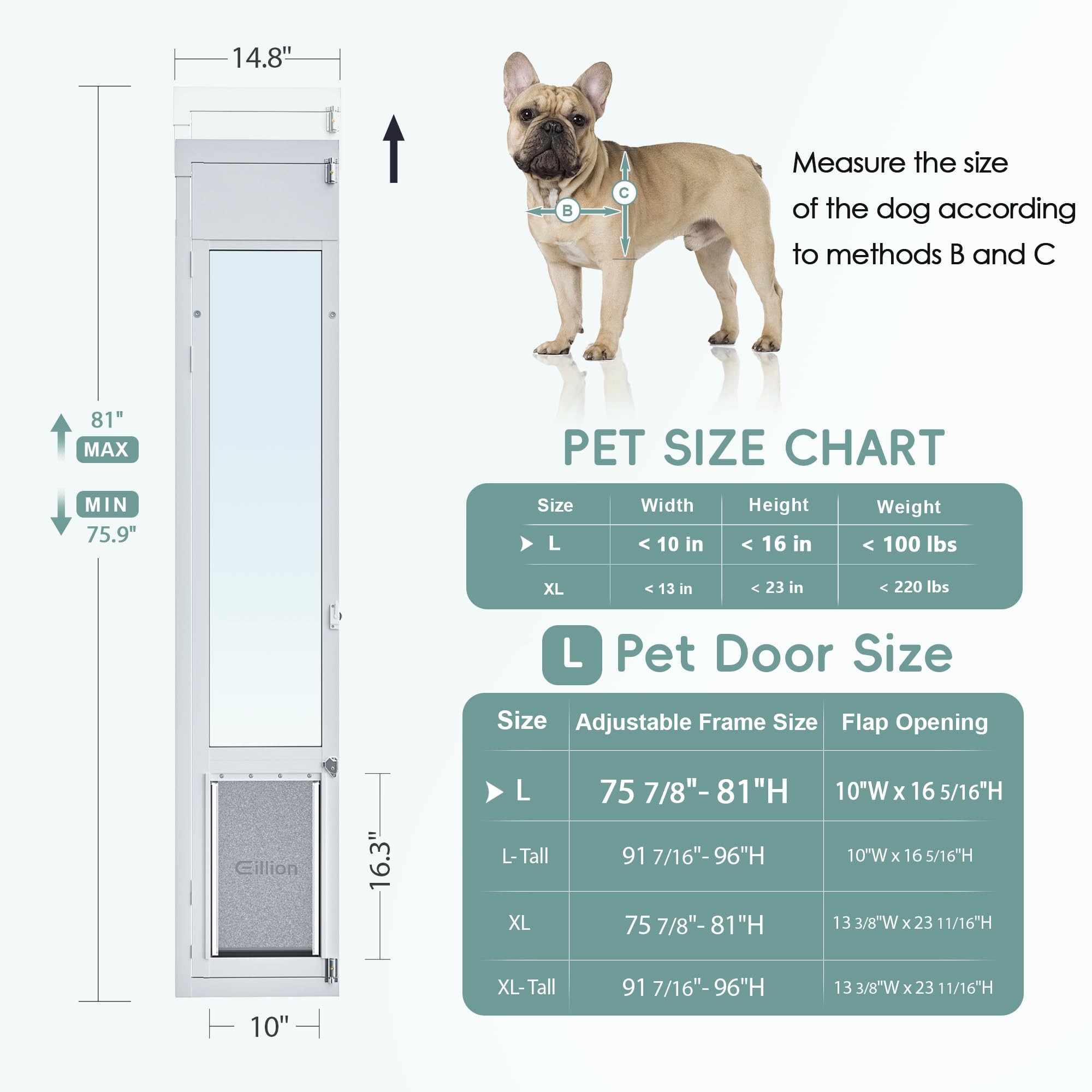 Heavy Duty Large Dog Door for Sliding Glass Doors - Adjustable 75 7/8