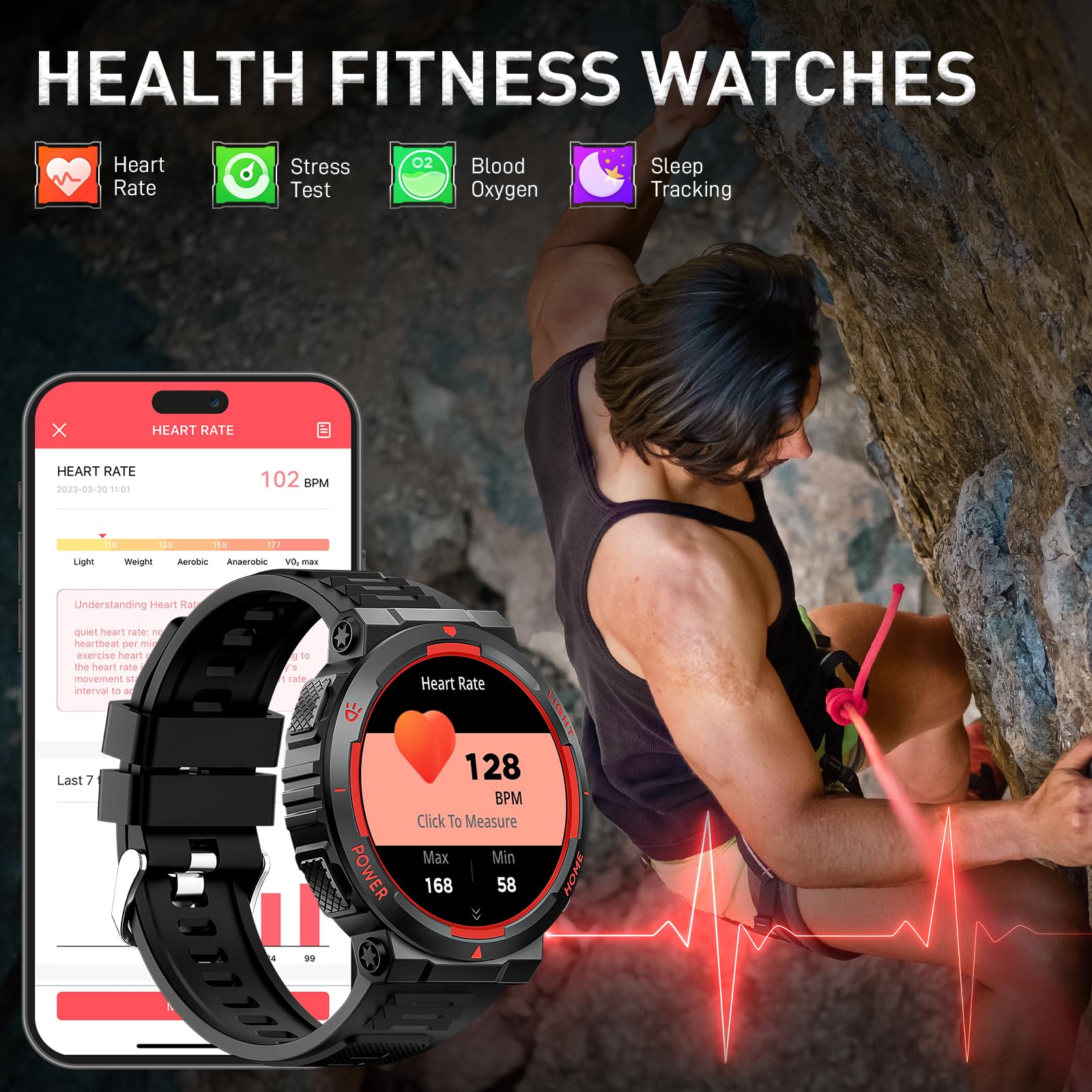 Military Smart Watch for Men - Call & Fitness Tracker for Outdoor Sports & Health Monitoring - iPhone/Android Compatible