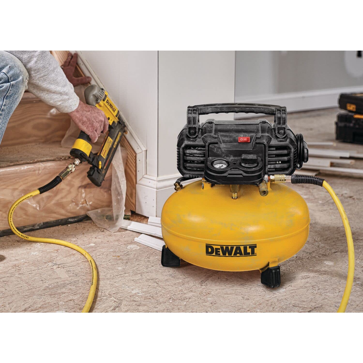 DEWALT DWFP1KITR 18-Gauge Brad Nailer & 6-Gallon Oil-Free Pancake Air Compressor Combo Kit (Renewed) - Perfect for Woodworking, Framing, and DIY Home Improvement Projects