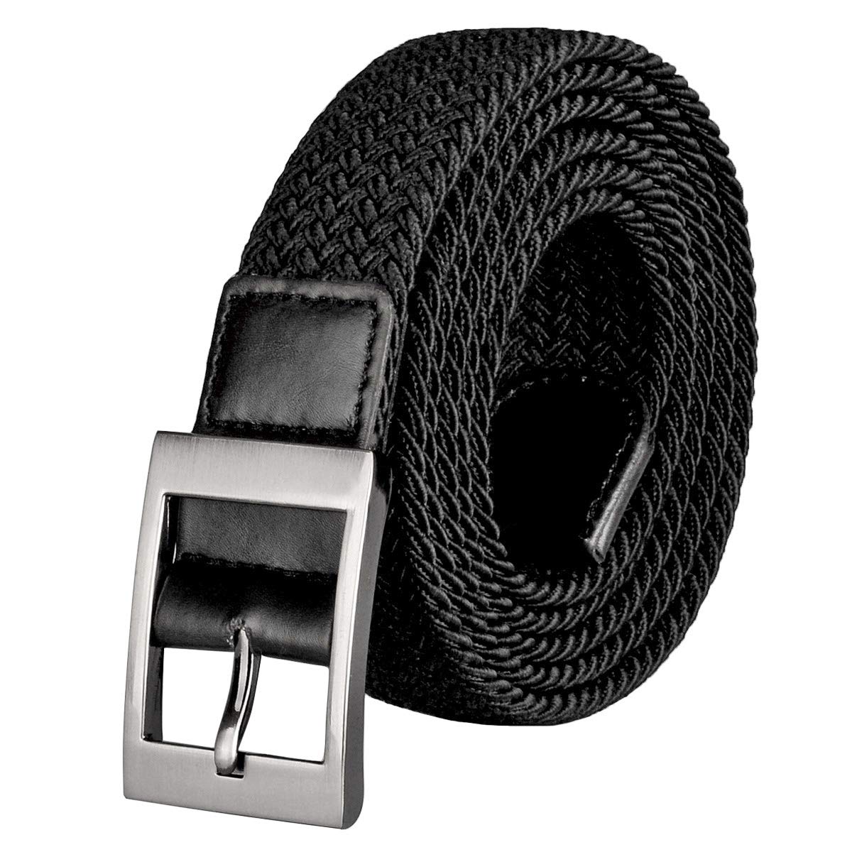 **Men's Plus Size Belts 39''-75'' - Black Braided Elastic Stretch Fabric Woven Web Belt for Casual, Work, Golf & Jeans | Comfortable & Adjustable Waistband**    *(Use for: Everyday Wear, Office Attire, Golf Outings, Denim Styling & More)*