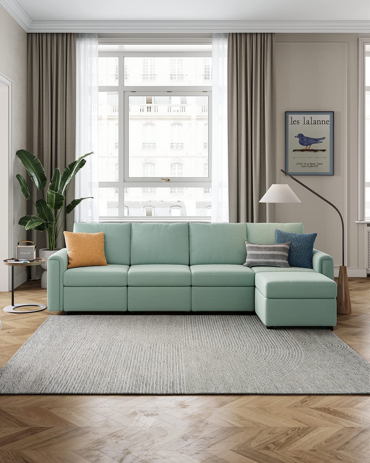 LINSY HOME Modular Sectional Sofa with Storage | Washable & Changeable Covers | Extendable Single Couch Chair | Teal Velvet Fabric | Perfect for Small Spaces, Living Room & Apartment