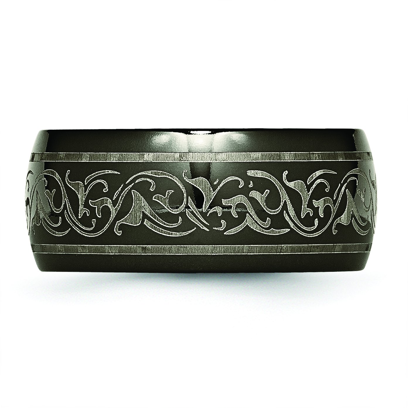 Men's Black Titanium Laser-Engraved 10mm Domed Wedding Band Ring - Durable & Stylish for Everyday Wear, Anniversary Gifts & Special Occasions