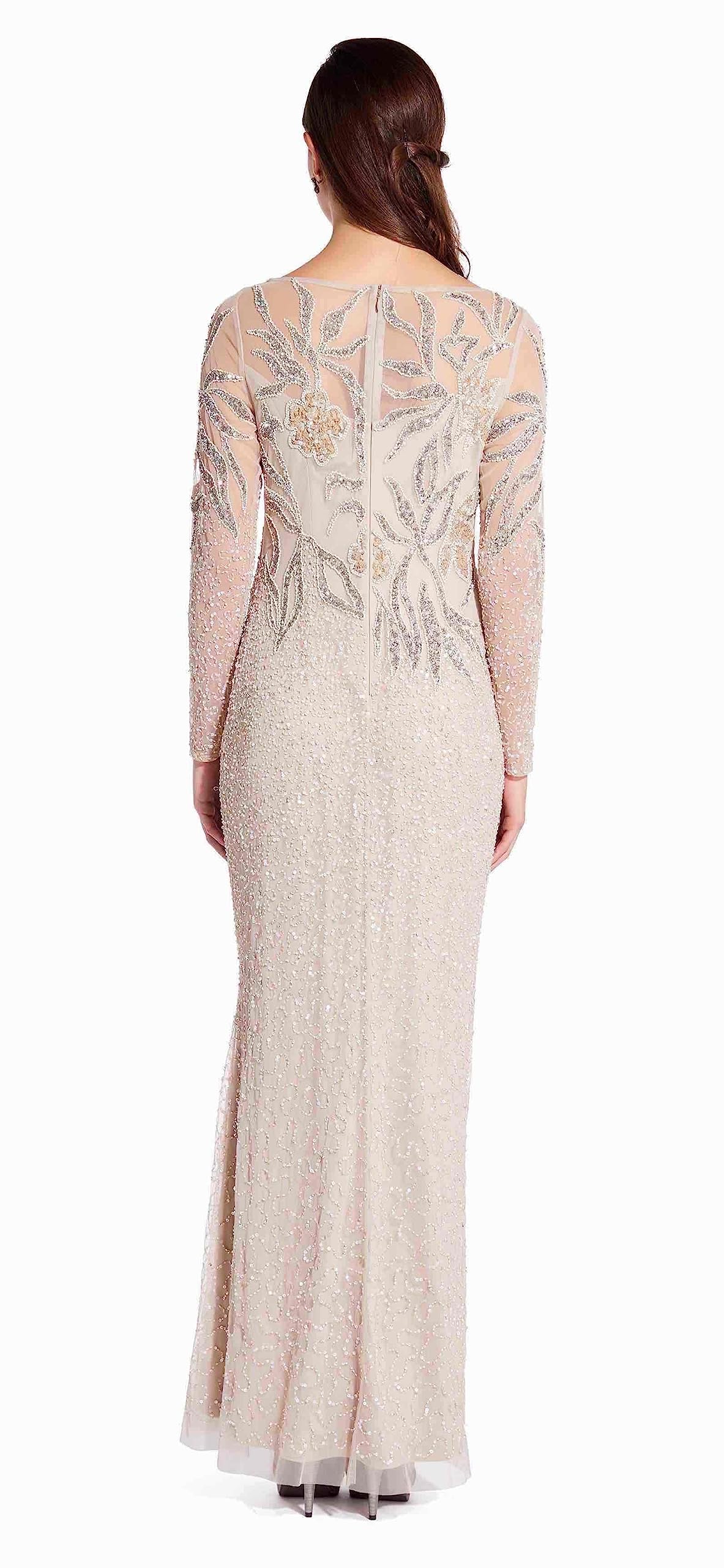 Adrianna Papell Women's Beaded Long Sleeve Evening Gown - Elegant Formal Dress for Weddings, Galas & Special Occasions