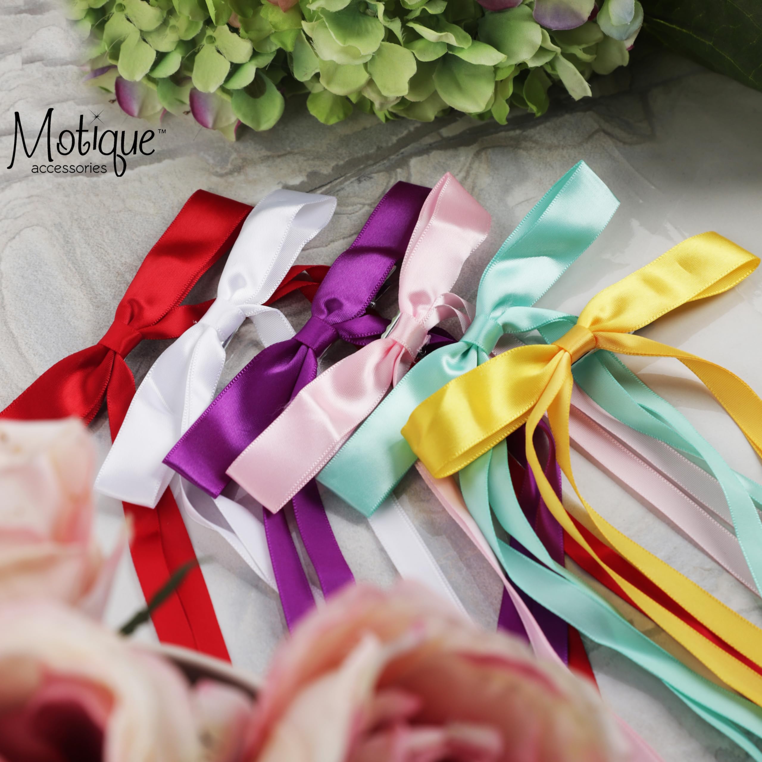 Light Yellow Satin Hair Bows Set of 3 - 1 Long Tail Hair Clip & 2 Short Tail Bows for Women, Perfect for Weddings, Parties, and Everyday Elegance