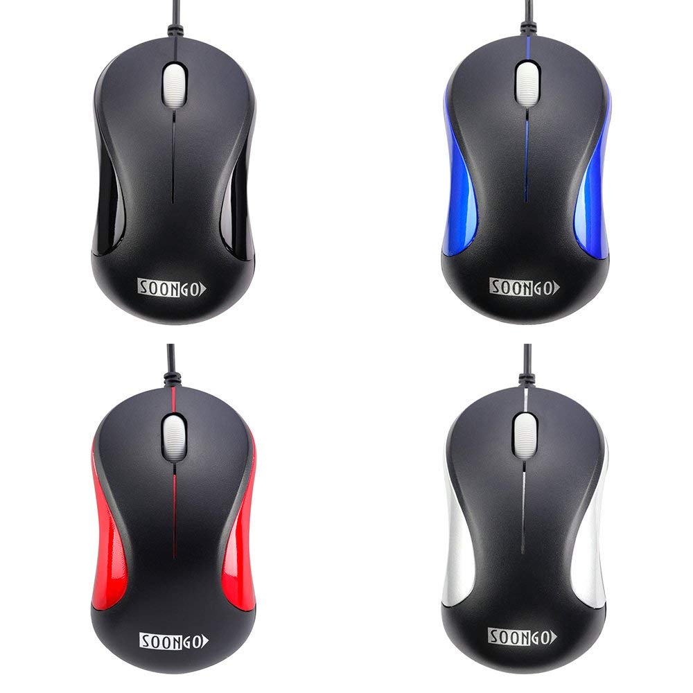 SOONGO Mini USB Wired Optical Mouse - Portable Laptop Mouse for Kids, Students, Teens - Compatible with Notebook, MacBook, Desktop Computers (Blue) | Perfect for School, Office, Gaming & Travel Use
