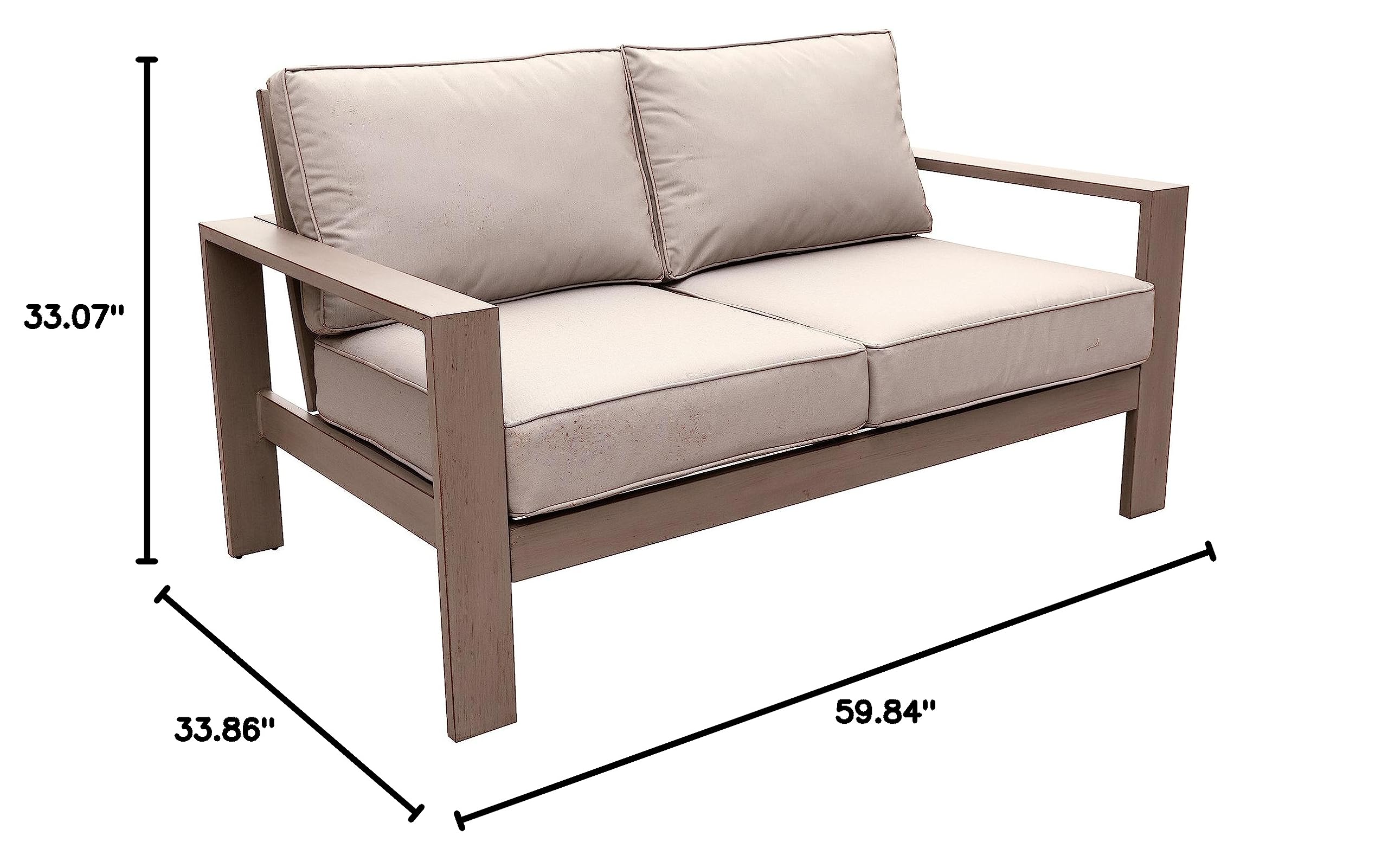 MARATIVA Premium Outdoor Patio Loveseat - Modern Patio Furniture with Durable UV-Resistant Olefin Fabric Cushions - Waterproof & Weatherproof for Lawn, Garden, Backyard & Poolside - Taupe Wood Grain Design