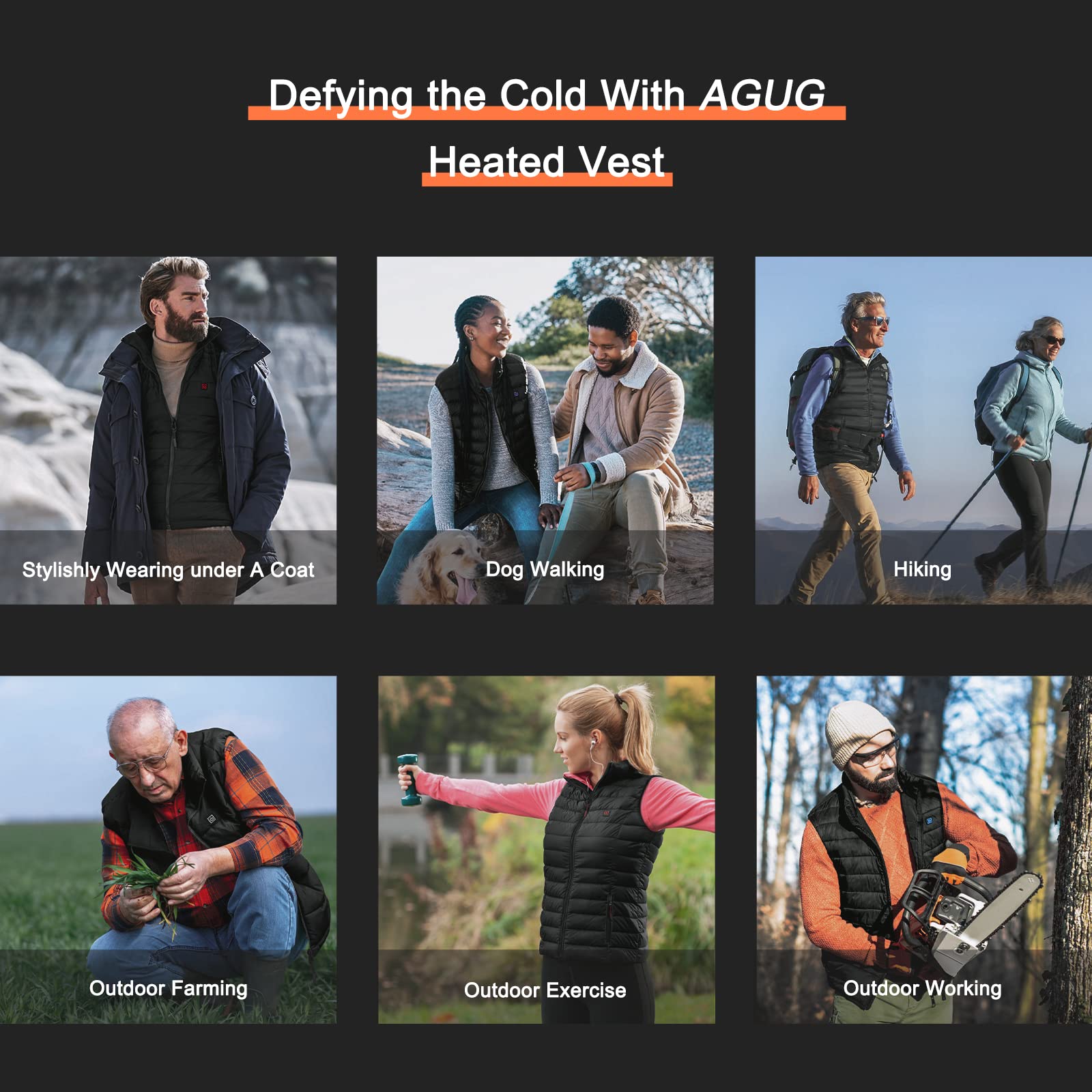 AGUG Heated Jacket for Men & Women - Electric Heated Vest with 3 Adjustable Temperature Settings, Machine Washable Winter Wear for Outdoor Activities - Skiing, Hiking, Motorcycle Riding, Hunting & Camping (Battery Not Included) - Stay Warm in Cold Weather