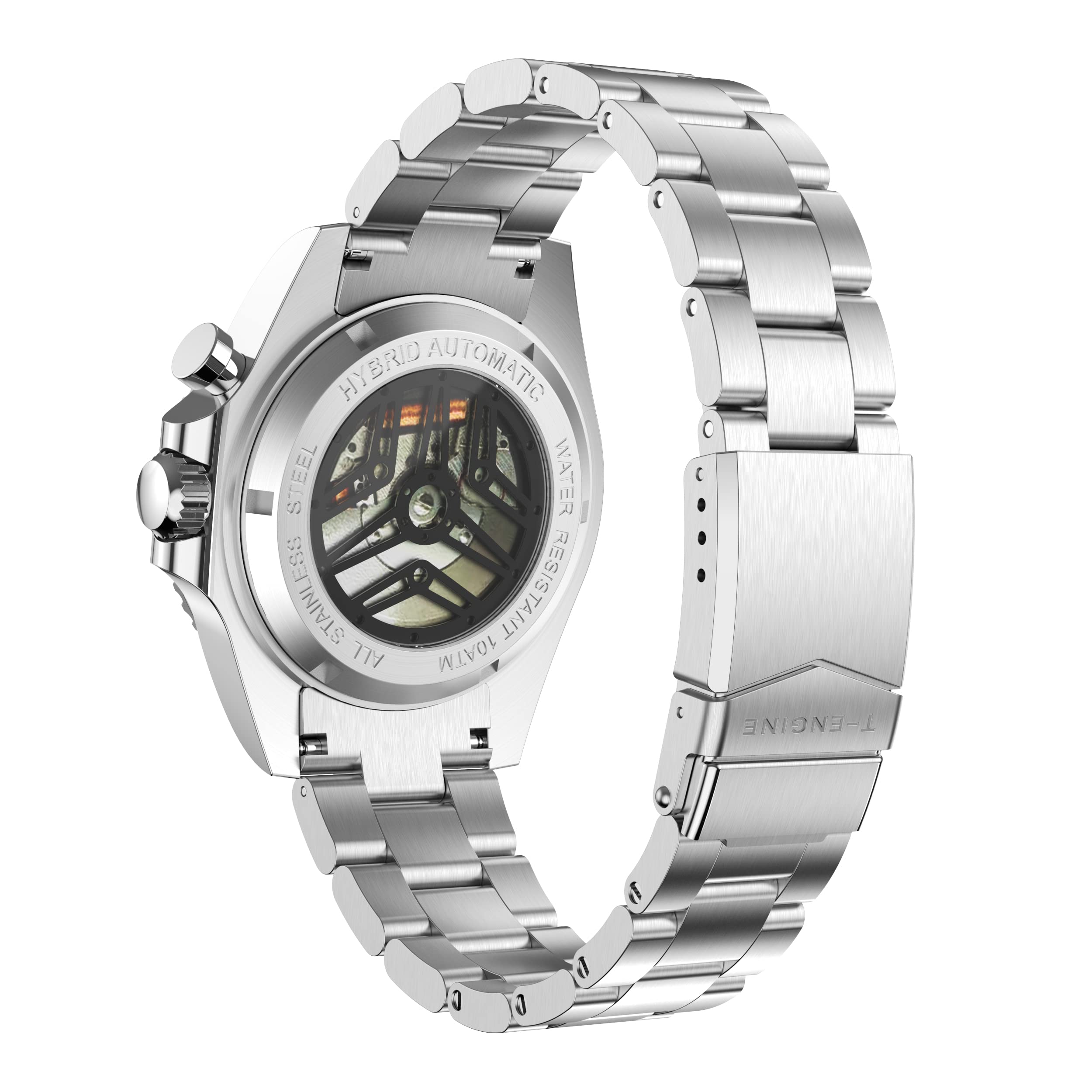 T-ENGINE GMT Men's Waterproof Watch - 10 ATM, Dual Time, Automatic Charging, Stainless Steel 43mm Quartz Watch for Business Travel & Outdoor Adventures