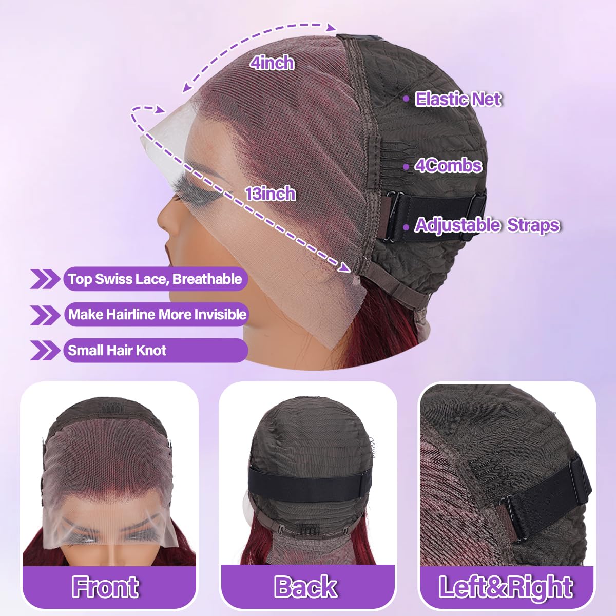 26 Inch Burgundy 13x4 Lace Front Wig Human Hair - 99J Body Wave Pre Plucked 180% Density HD Transparent Red Wig with Baby Hair for Women | Perfect for Daily Wear, Parties, Cosplay & Special Occasions