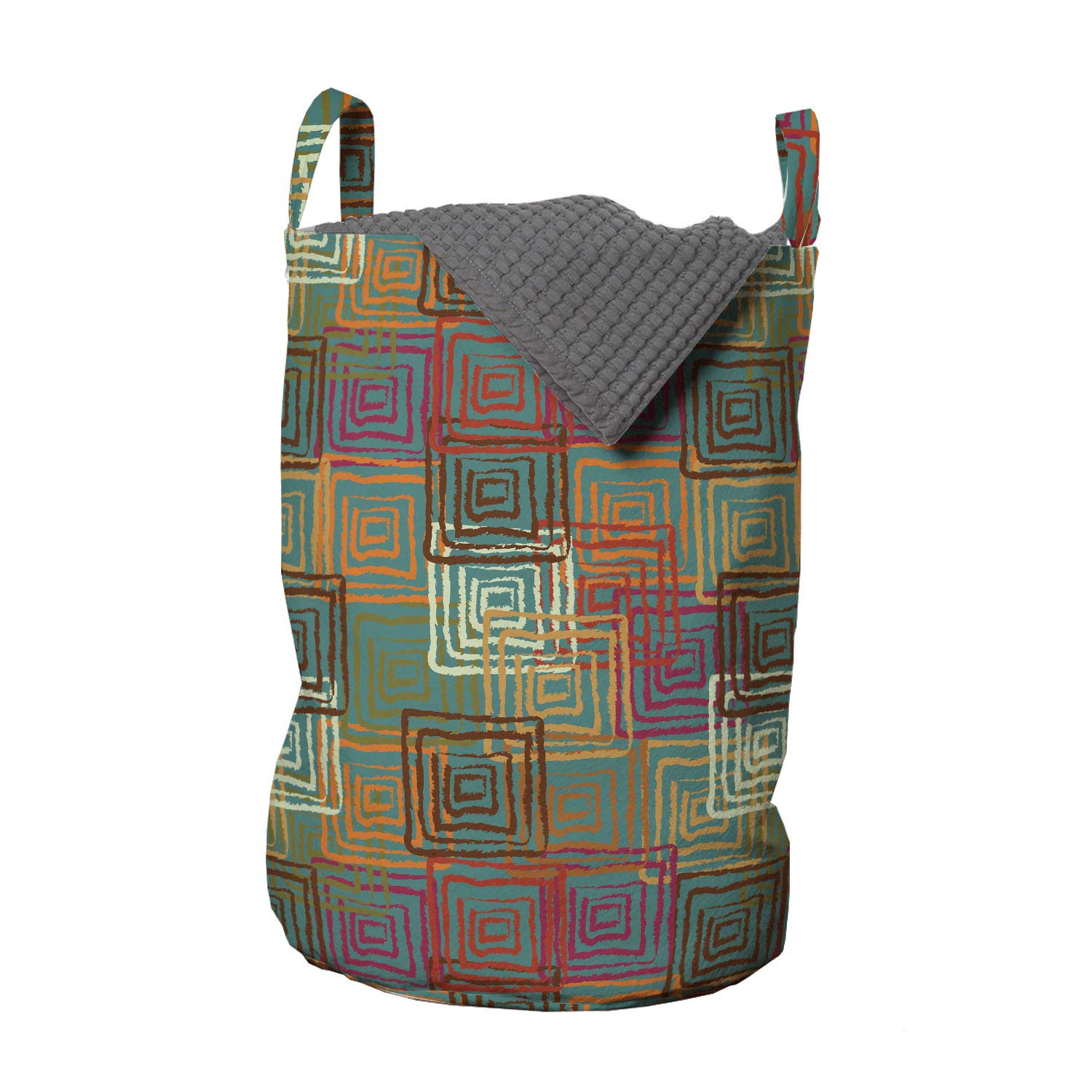Ambesonne Geometric Laundry Bag with Abstract Grunge Pattern & Folk Rainbow Squares - 13