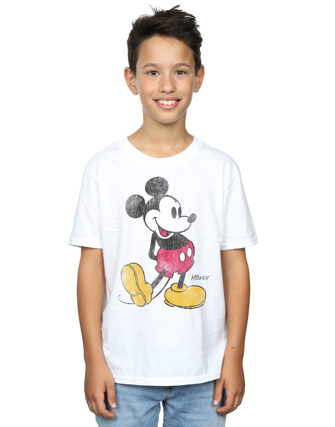 Disney Boys Mickey Mouse Classic Kick T-Shirt for Kids 12-13 Years | White Cotton Short Sleeve Tee | Birthday Gift, School Wear & Casual Outfit