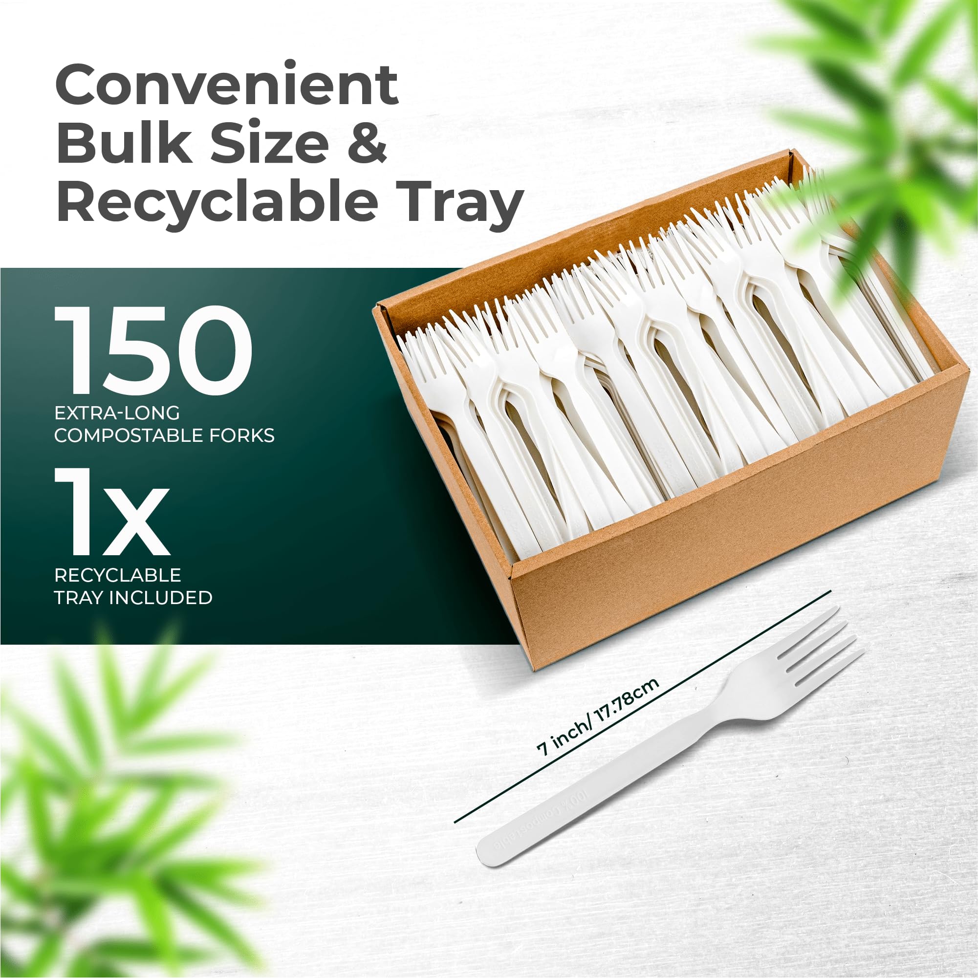 150 Large Biodegradable Forks - 100% Compostable Cutlery Set | Durable & Heat Resistant Eco-Friendly Utensils | Plastic-Free Alternative for Parties, Picnics & Outdoor Dining | Includes Convenient Tray by KOALALOVE