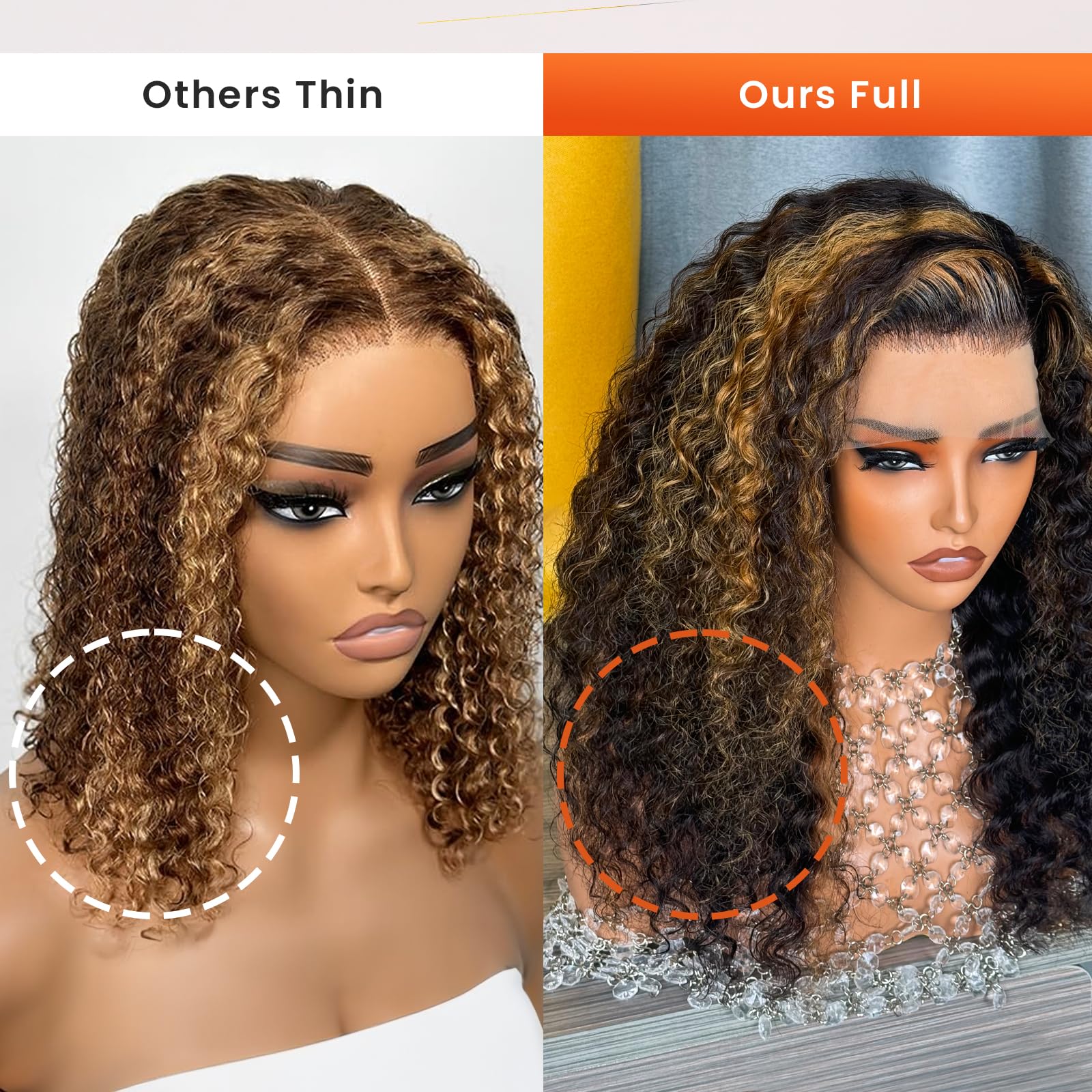 MEGALOOK 24 Inch Ombre Highlight Human Hair Lace Front Wig - Pre Plucked with Baby Hair, 13x4 Deep Wave Lace, 180% Density, Curly Wet & Wavy (FB30# Color) - Perfect for Cosplay, Daily Wear & Special Occasions