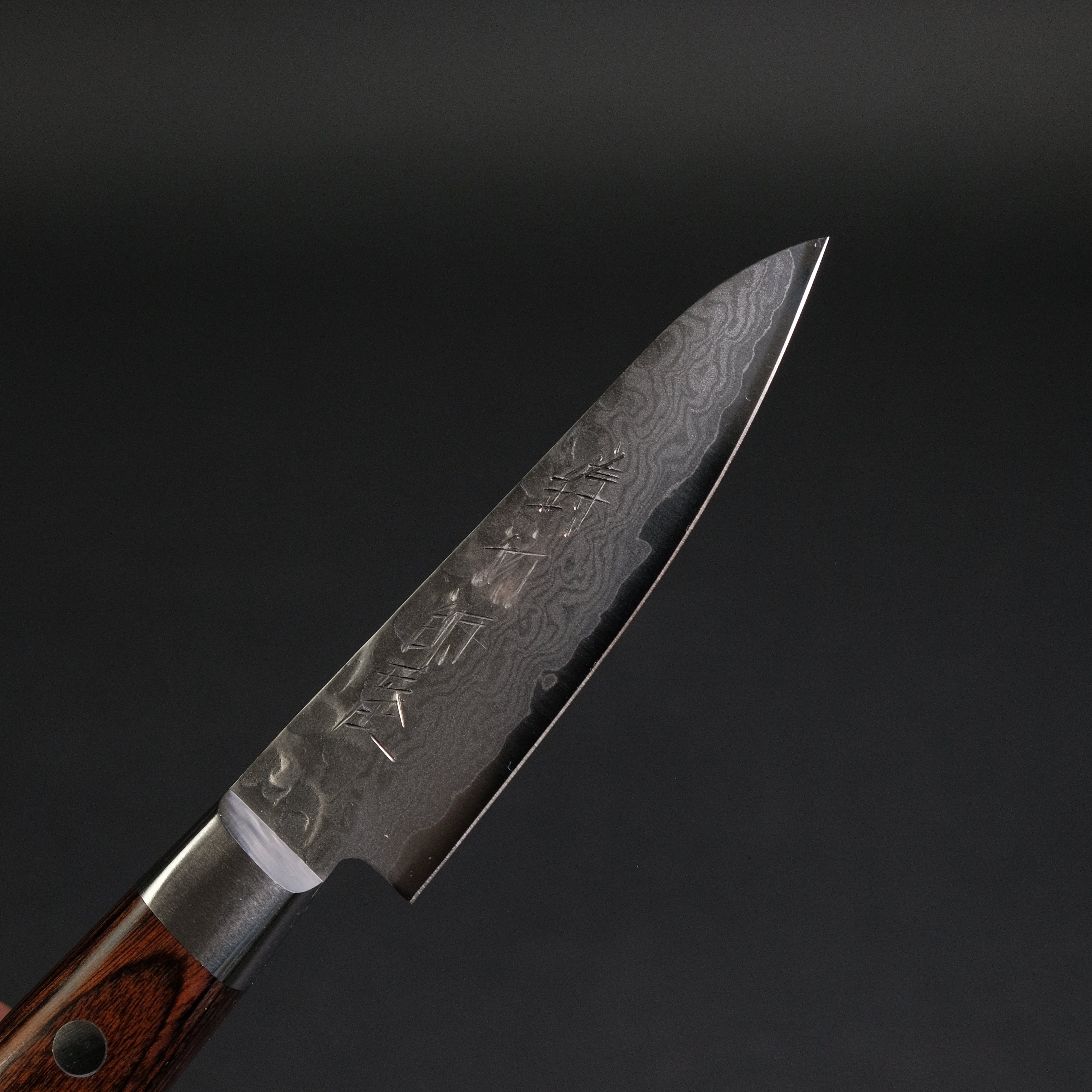 Hitohira Imojiya ST Tsuchime Damascus Paring Knife with Imitation Mahogany Handle - Premium Japanese Kitchen Knife for Peeling, Slicing & Garnishing Fruits & Vegetables
