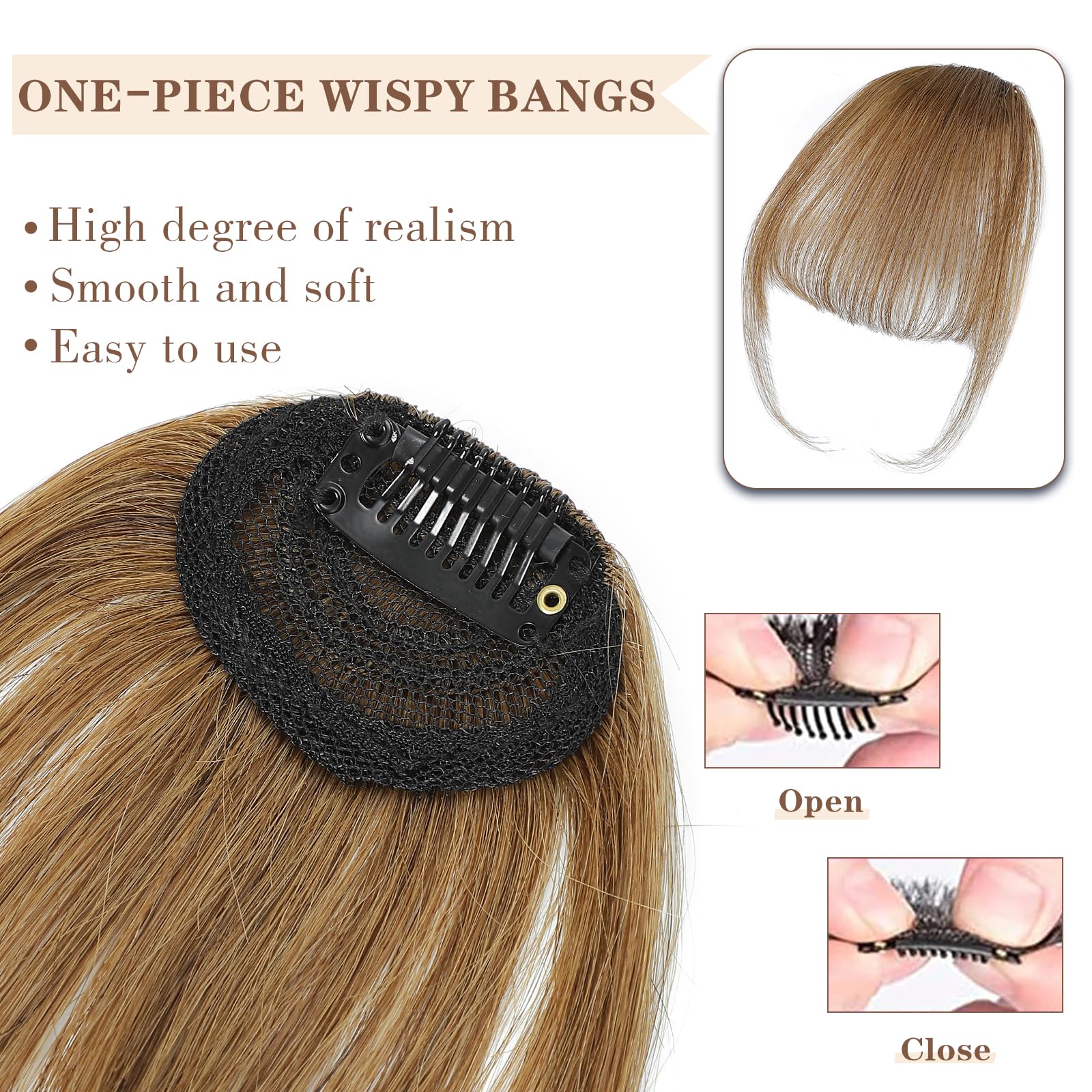 100% Real Human Hair Clip-In Bangs for Women | Faux Bangs Hair Extensions with Hair Roller | 4.5x6 Inch Light Brown | Perfect for Daily Wear, Cosplay & Quick Hairstyle Transformations