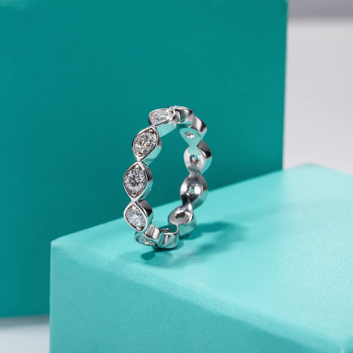 AnuClub D Color Moissanite Eternity Wedding Band Ring - 925 Sterling Silver Women's Engagement Ring with Certification - Perfect for Weddings, Anniversaries & Special Occasions