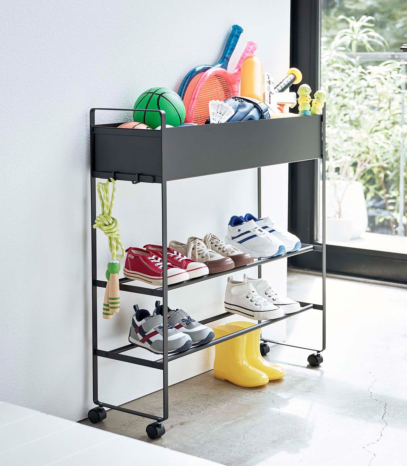 Steel Entryway Storage Cart with Wheels - 29.33 Inch Height Organizer for Shoes, Toys & Home Essentials | Perfect for Hallway, Living Room & Bedroom Organization