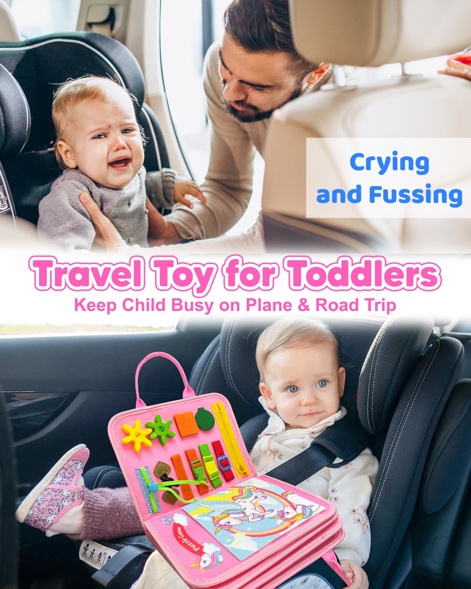 Montessori Busy Board for Toddlers 1-4 Years Old - Sensory Learning Toys for 1 2 3 4 Year Old Boys & Girls - Educational Travel Activity Toy for Airplane & Car Rides - Perfect Birthday Gift for Kids