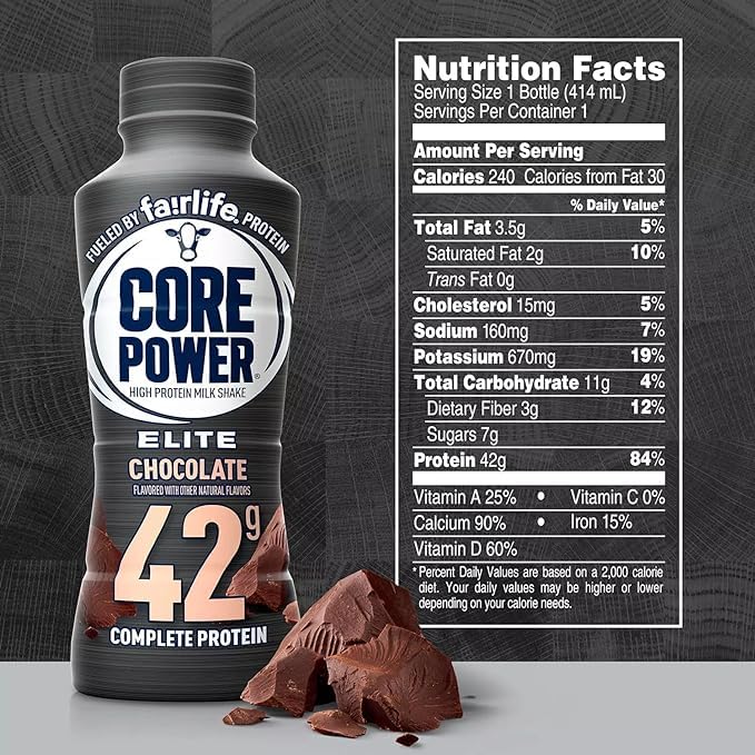High Protein Shake - 42g Protein, Chocolate Flavor, Core Power Nutrition (12 Pack, 414ml Each) - Perfect for Post-Workout Recovery, Meal Replacement & On-the-Go Energy Boost