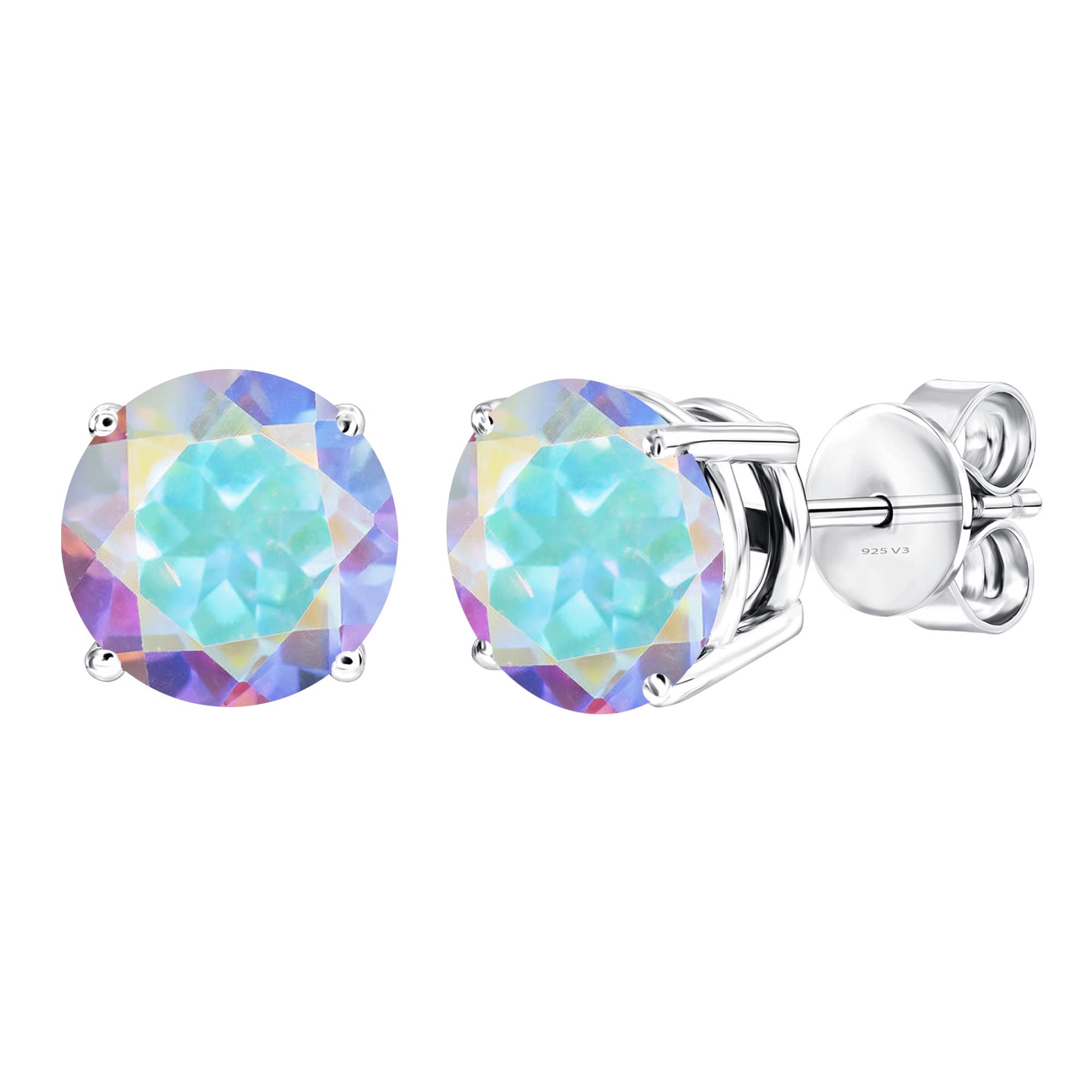 14K Sterling Silver Mercury Opal Topaz Stud Earrings for Women – Perfect for Everyday Wear, Gifts & Special Occasions
