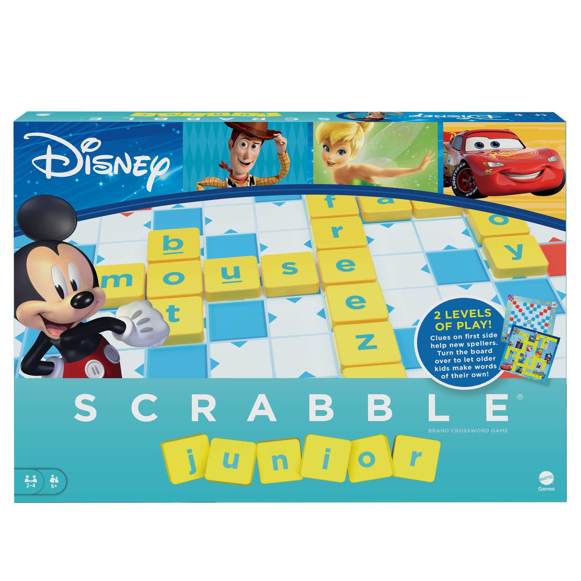 Mattel Games Scrabble Junior Disney Edition - Fun Word Game for Kids Ages 5+ | Disney Character Learning Game | Family Board Game Night & Classroom Educational Activity