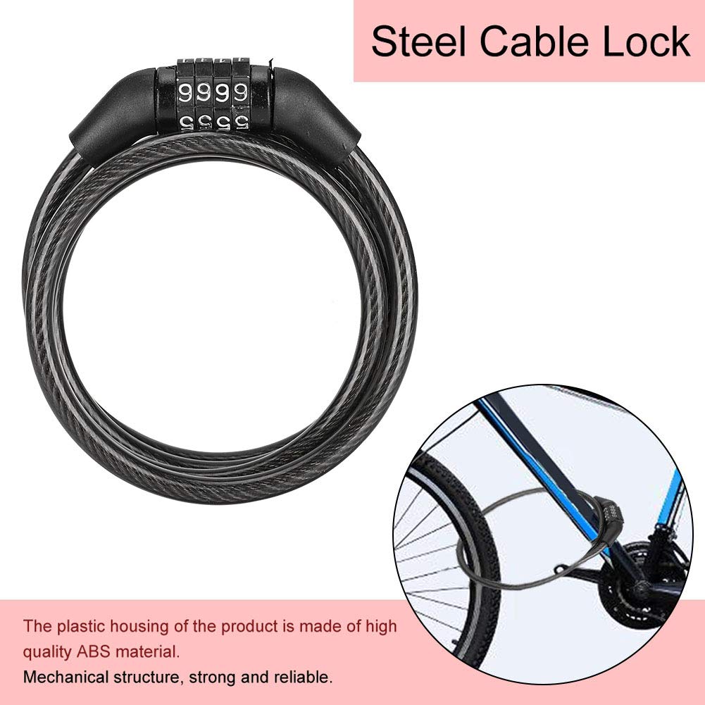 High Security 4 Digit Combination Steel Cable Lock - Heavy Duty Anti-Theft Coiling Bike Lock for Bicycles, Motorcycles & Outdoor Gear | Black | Perfect for Cycling, Travel & Storage Protection