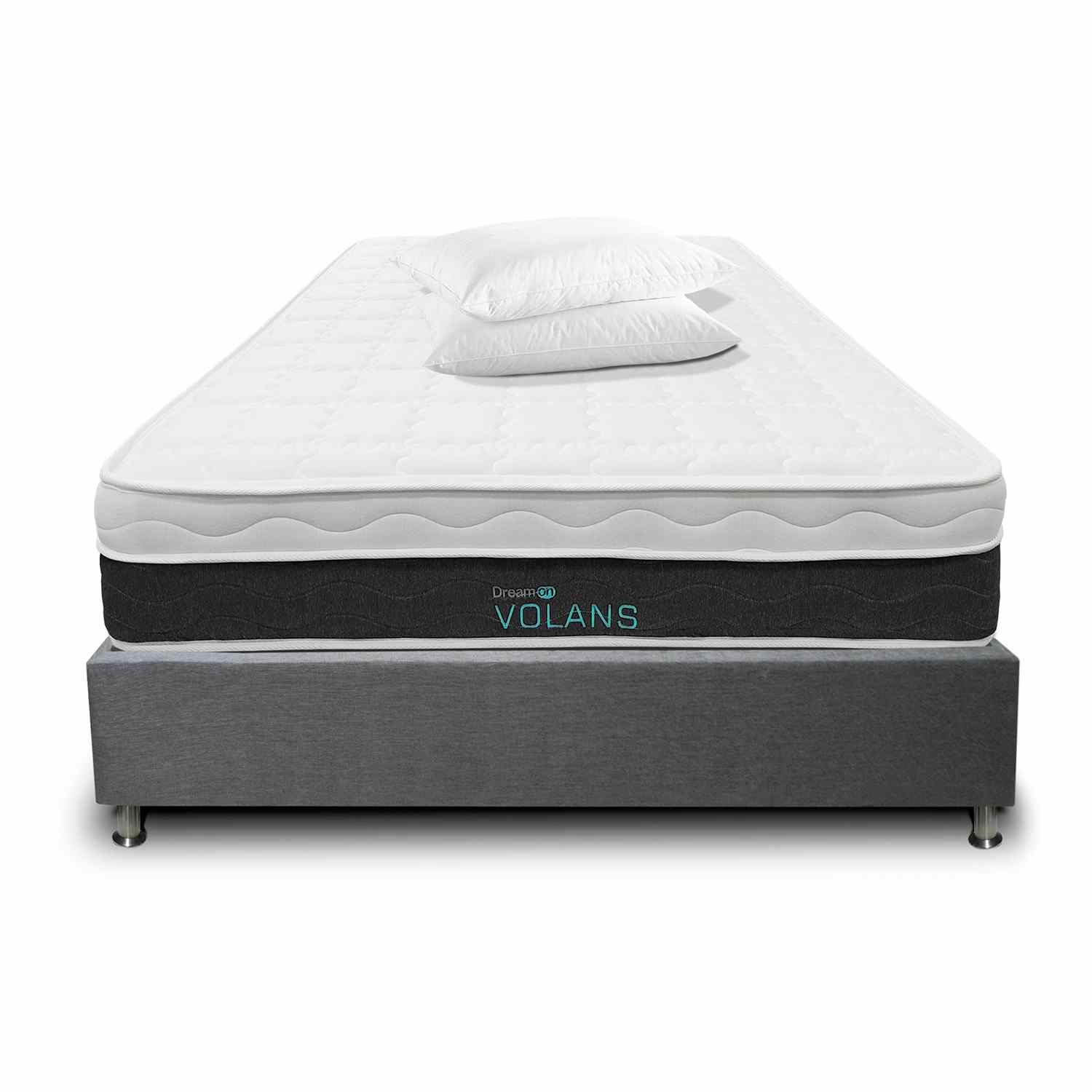 DreamOn Volans Grey Queen Size Bed Frame & Mattress Combo Set - 160cm Rectangular Base with 2 Pillows - Perfect for Modern Bedrooms, Guest Rooms & Apartments