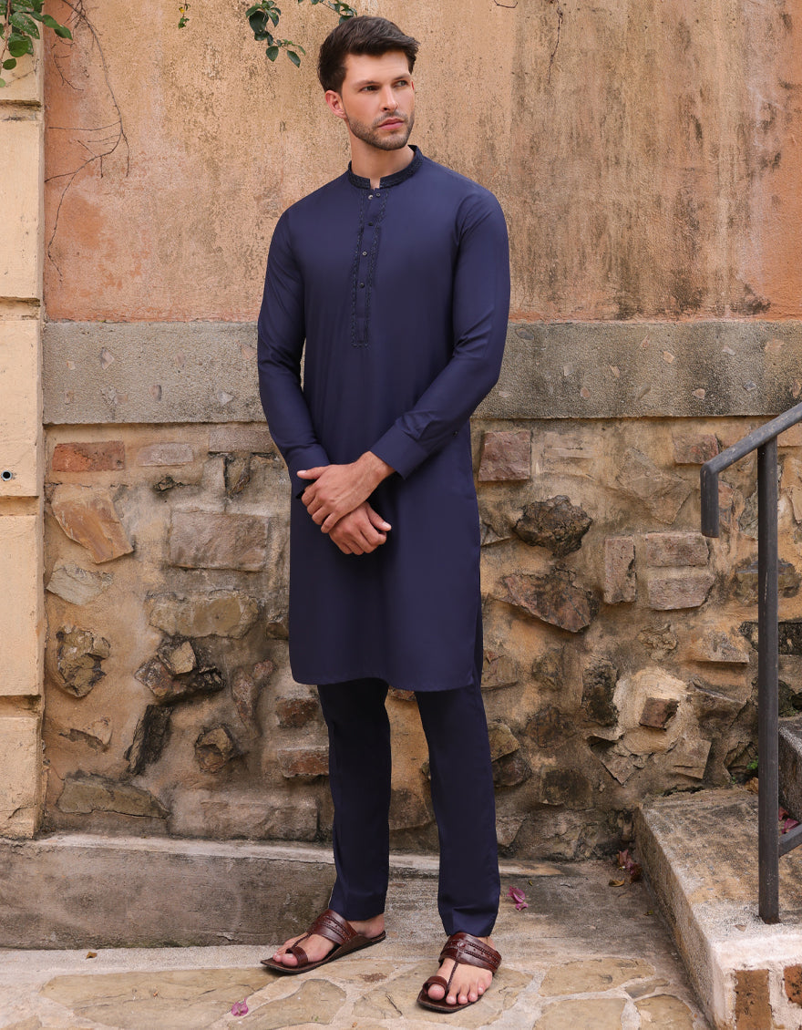 Premium Blended Blue Shalwar Kameez by J. Junaid Jamshed - Elegant Pakistani Traditional Outfit for Men, Perfect for Weddings, Eid & Special Occasions