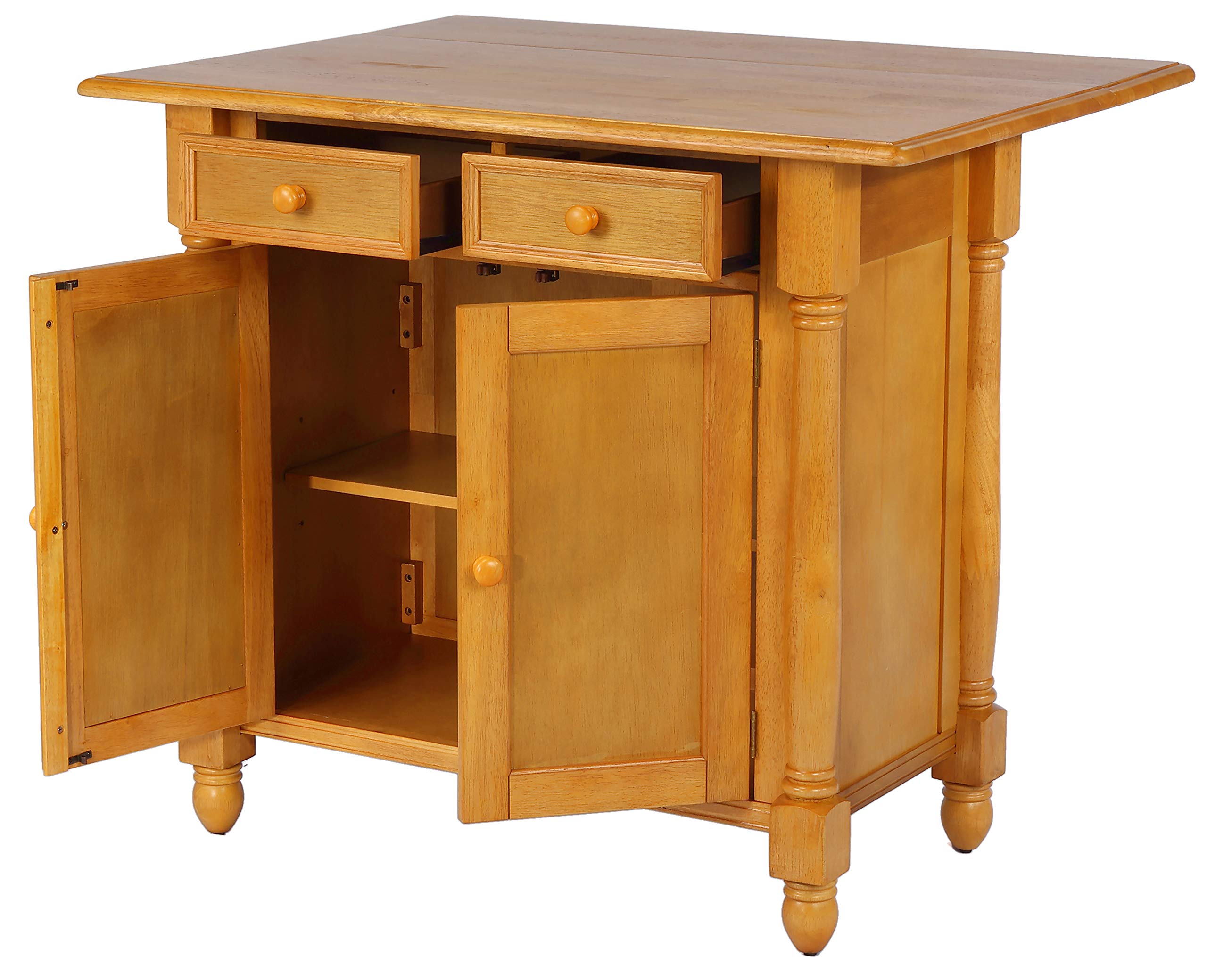 Sunset Trading Oak Kitchen Island Set with Stools - Light Brown Finish for Modern Farmhouse & Rustic Kitchens | Perfect for Meal Prep, Entertaining & Extra Storage