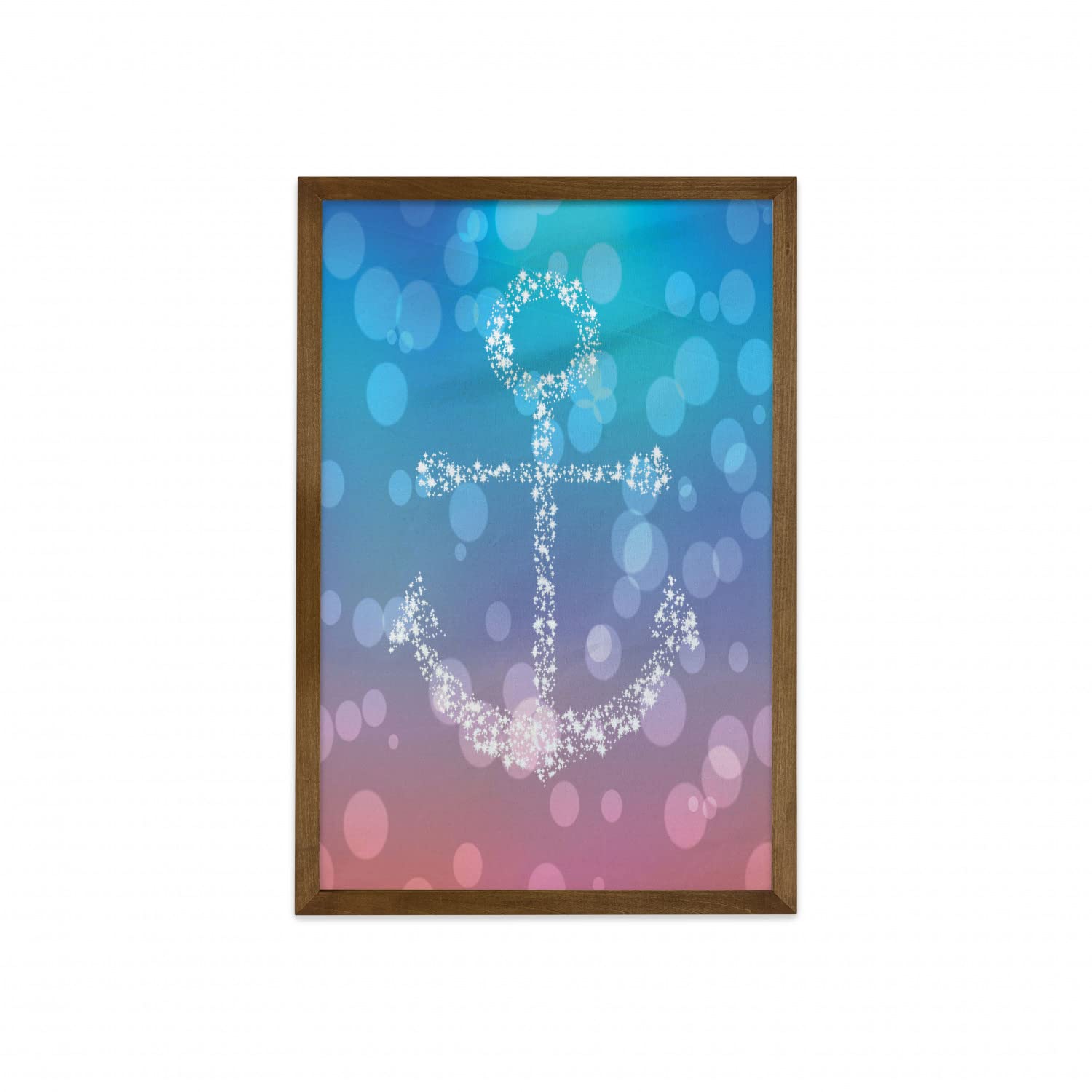 Ambesonne Anchor Framed Wall Art - Abstract Marine Bubbles & Starry Scenery Print on Fabric with Teak Wood Frame, 23