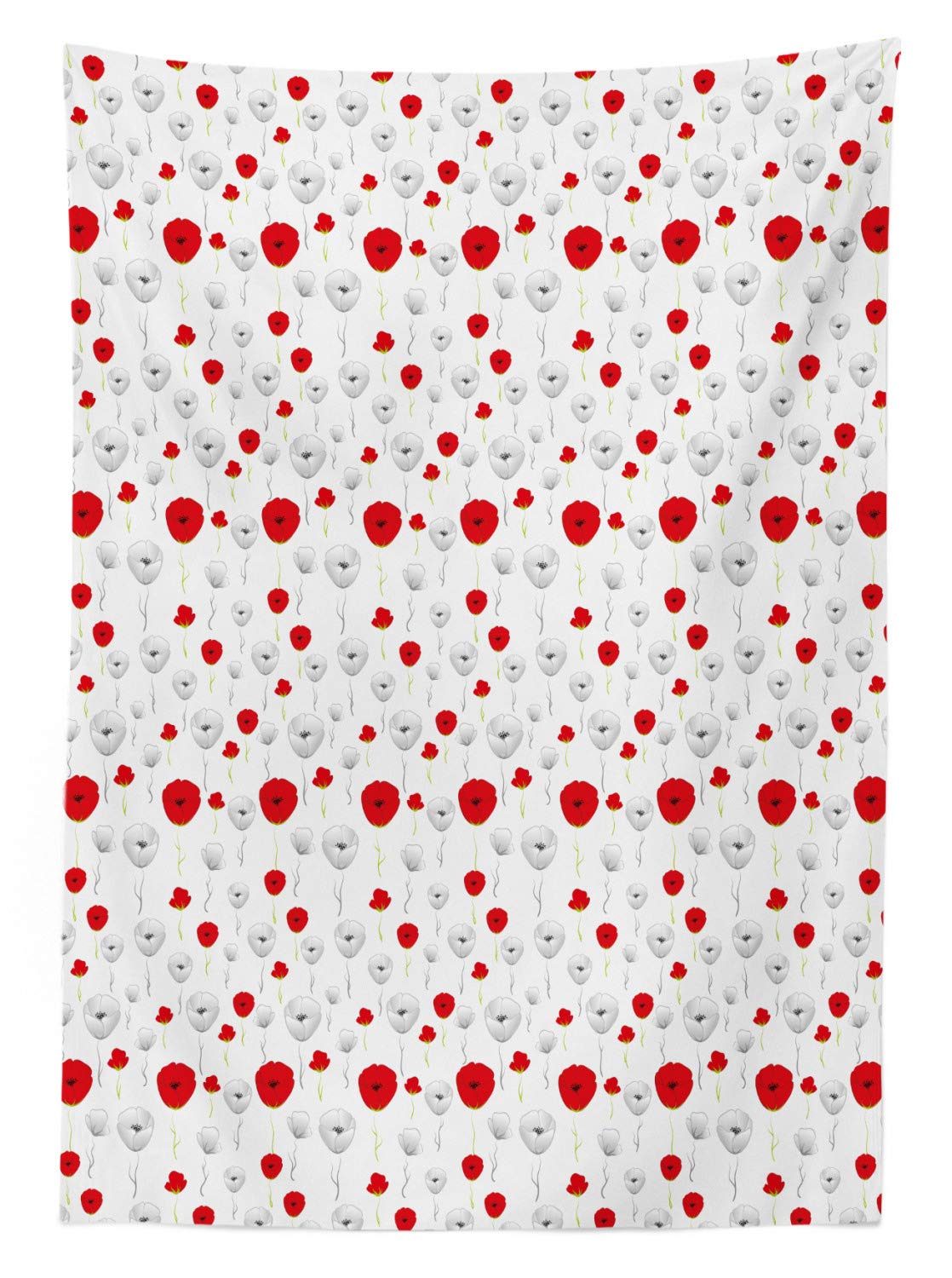 Ambesonne Floral Outdoor Tablecloth - Poppy Flower Design with Curly Stems, Modern Spring Picnic Table Cover, Washable & Durable, 58