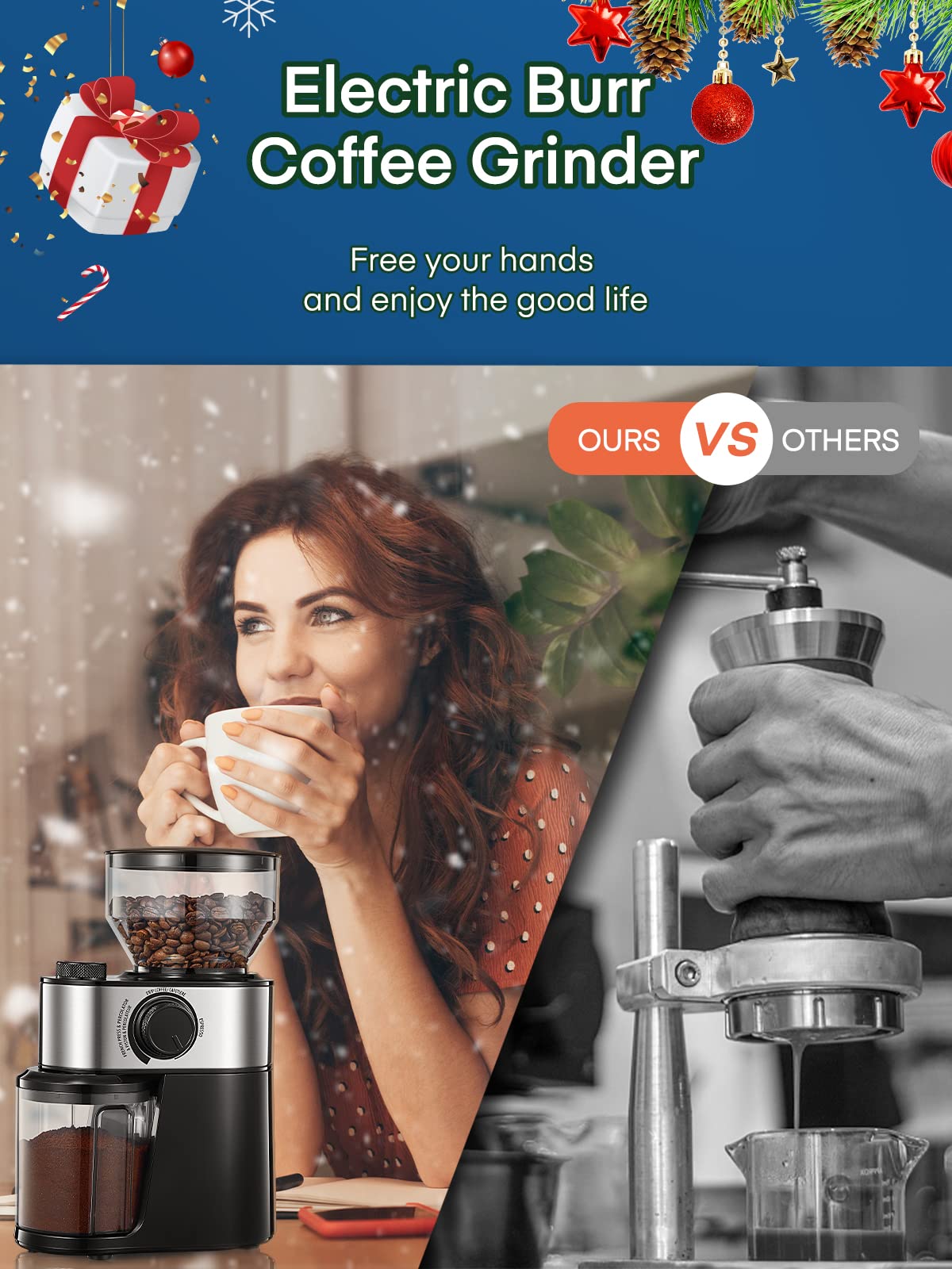 Premium Electric Burr Coffee Grinder - 18 Precise Grind Settings for Drip, French Press, Espresso & Turkish Coffee - 2-14 Cup Capacity - Ideal for Home, Office & Coffee Shops - Black