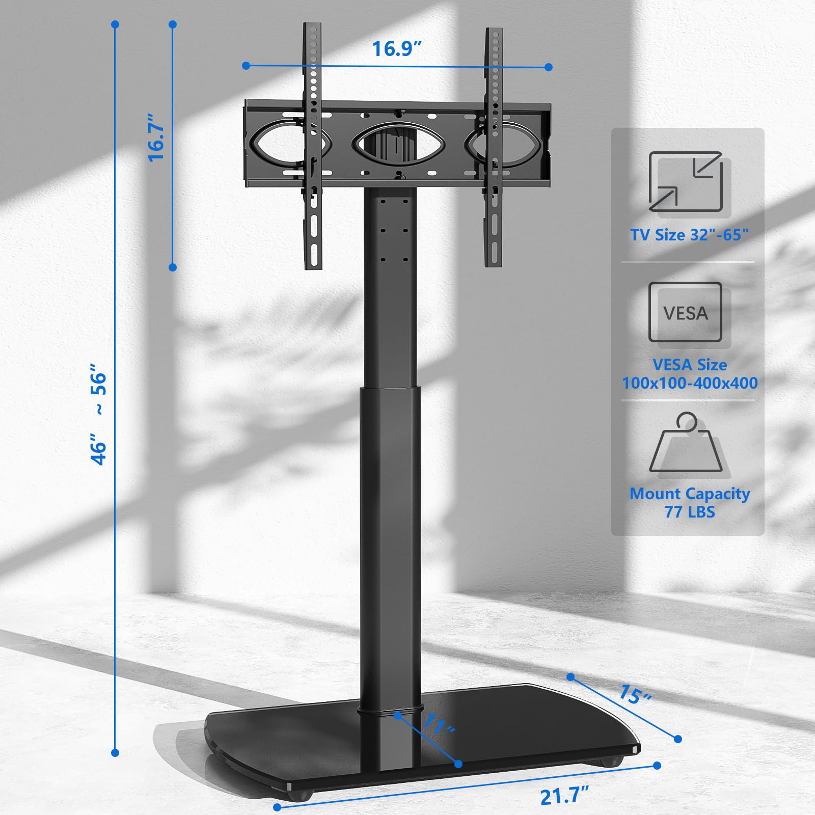 Universal Swivel TV Floor Stand for 32-65 Inch LCD LED Flat Screen TVs | Height Adjustable TV Mount Stand with Shelf | Space Saving Corner TV Stand for Living Room, Bedroom & Home Office | Sturdy Base & Smooth 360° Rotation for Optimal Viewing