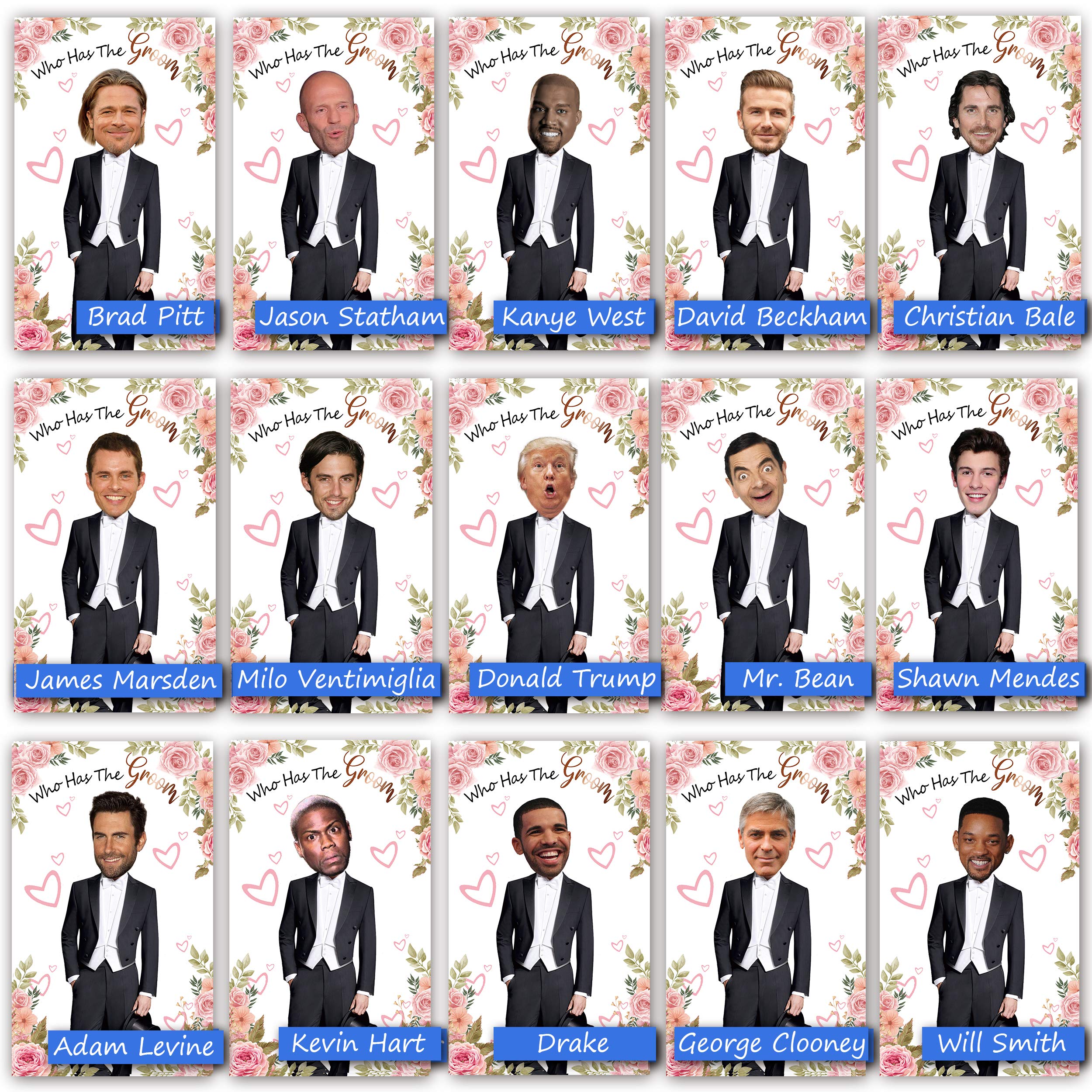 Floral Bridal Shower Games - Who Has The Groom? Scratch Off Celebrity Cards for Bachelorette Parties - Fun Wedding Shower Activity for Girls Night & Pre-Wedding Celebrations