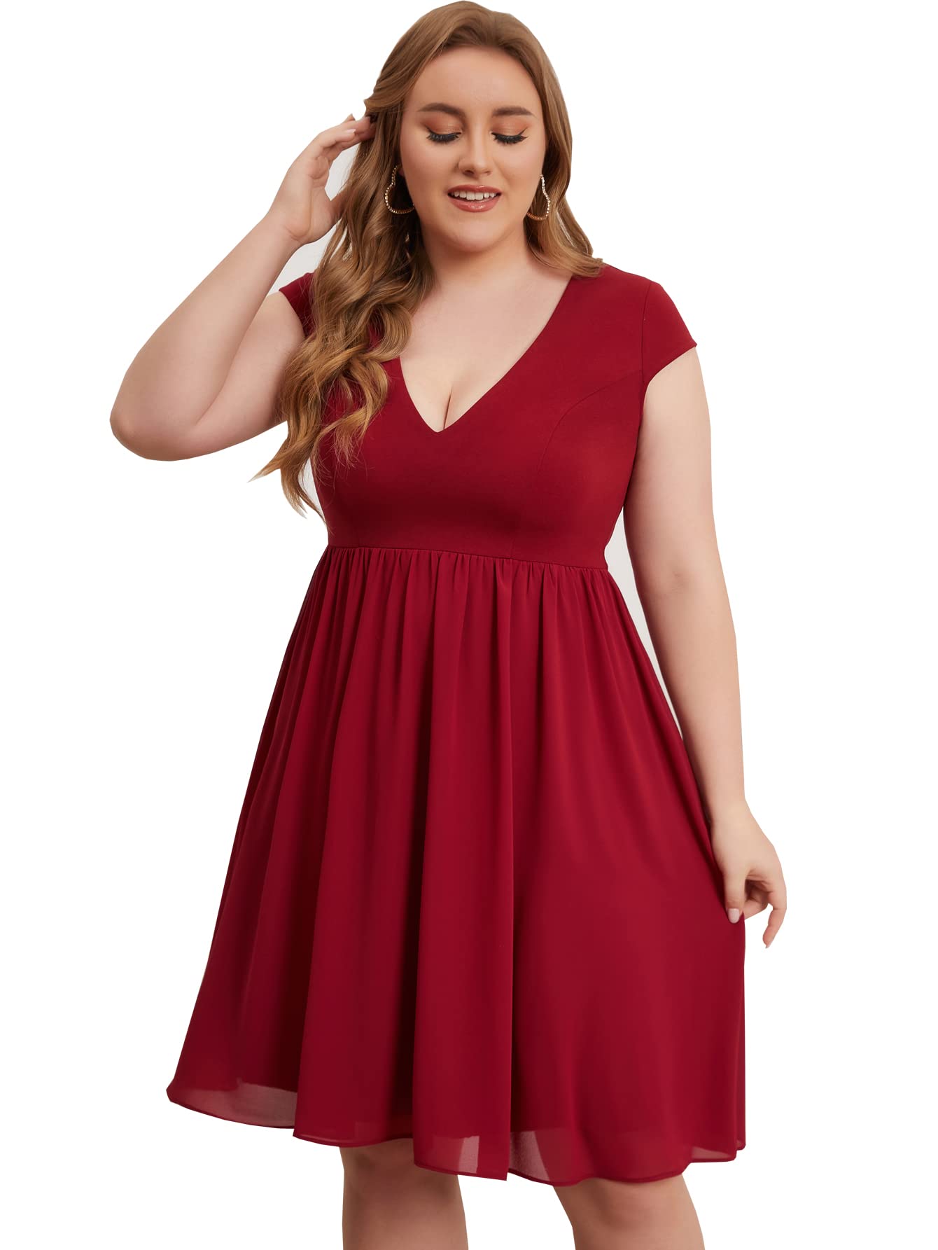 DolphinBanana Women's Plus Size Cap Sleeve Chiffon Cocktail Dress with Back Zipper - Elegant Party Gown for Evening Events, Weddings & Special Occasions