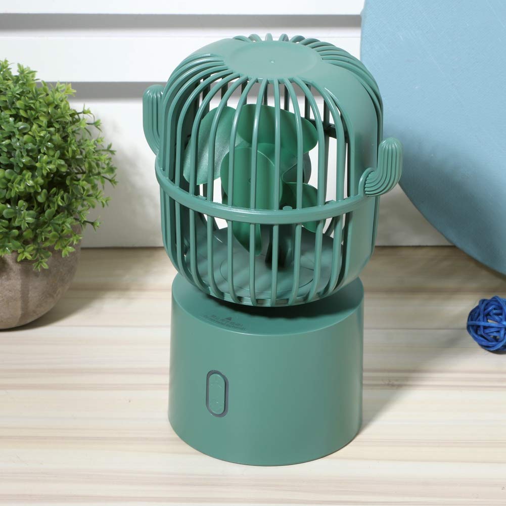 USB Desk Fan - 3 Speed Adjustable, Portable Mini Cactus Desktop Fan with Wide-Angle Oscillation & Dual Charging | Perfect for Home Office, Car, Workstation & Decorative Cooling (Green)