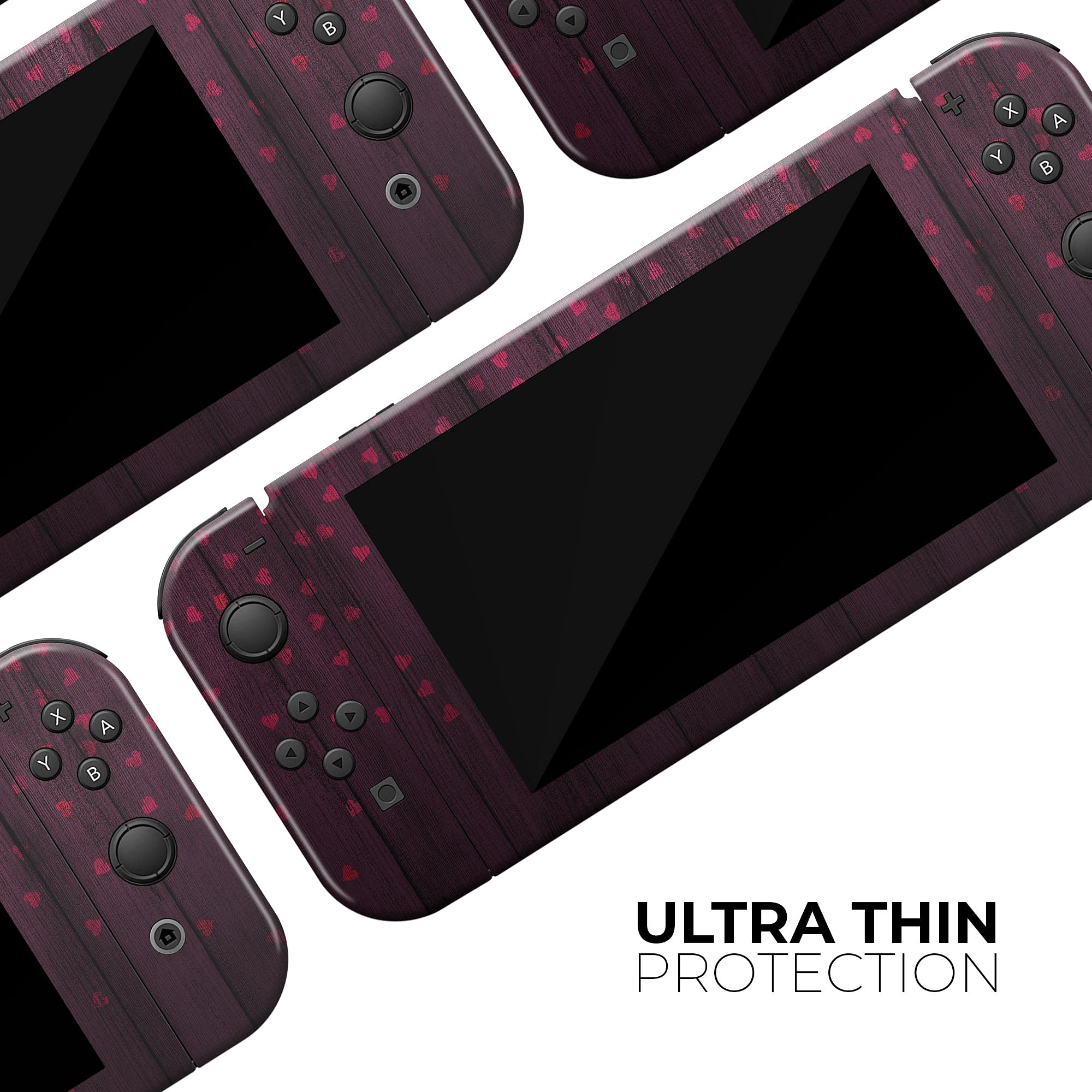 Nintendo Switch Pro Controller Skin - Scratch-Resistant Removable Vinyl Wrap Cover with Micro Hearts & Burgundy Wood Design | Protective Decal for Gaming Accessories | Perfect for Customizing Your Controller & Enhancing Grip During Gameplay